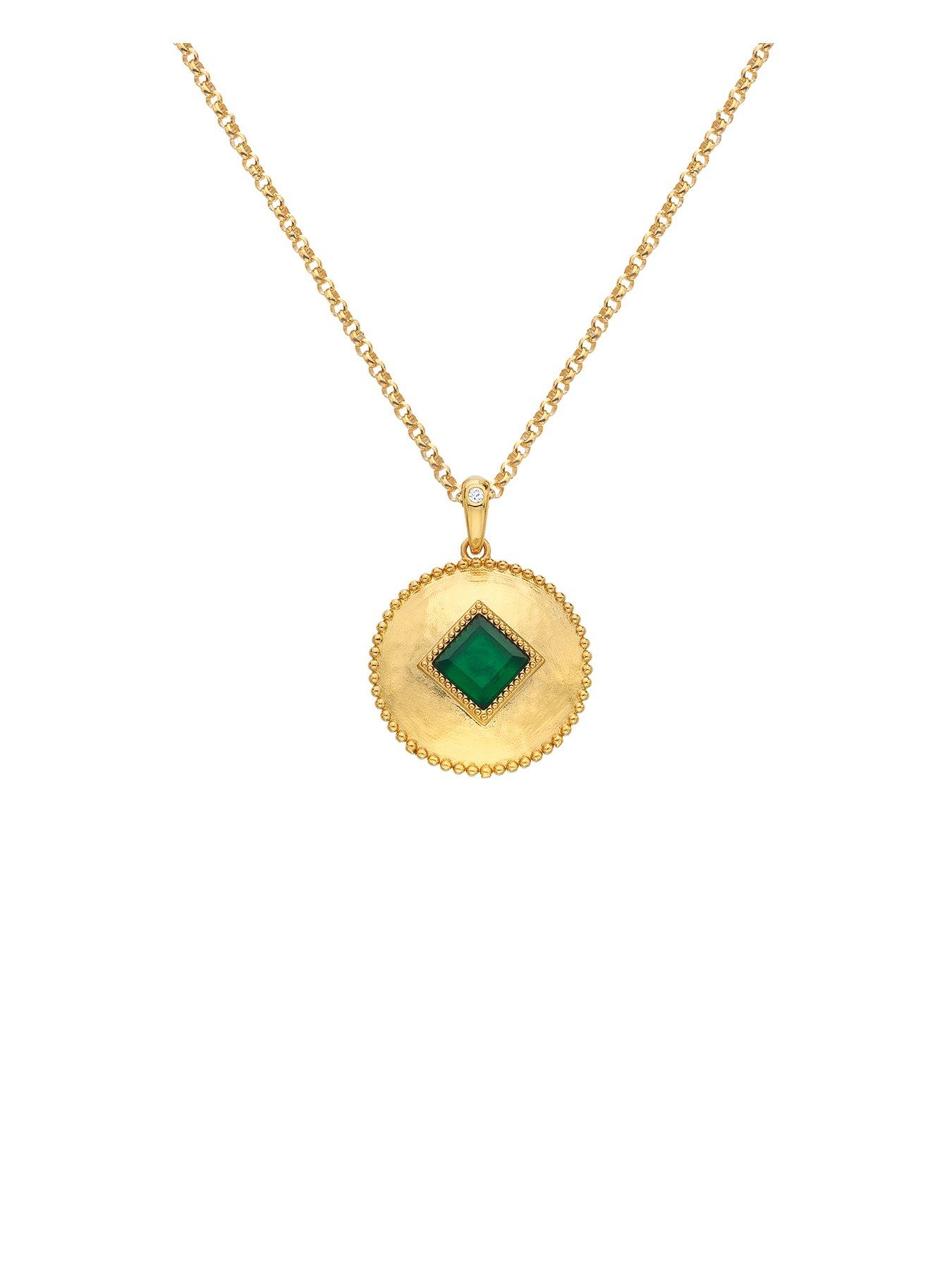 Product photograph of Hot Diamonds Hdxgem Coin Pendant - Green Agate from very.co.uk