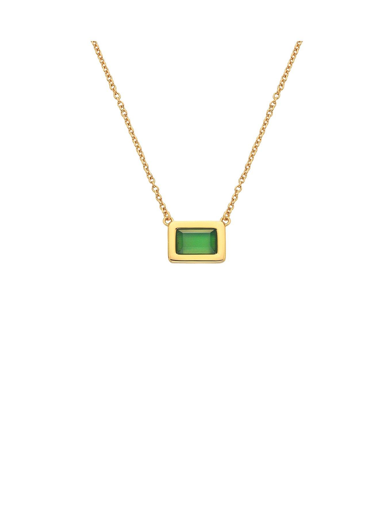 Product photograph of Hot Diamonds Hdxgem Rectangle Necklace - Green Agate from very.co.uk