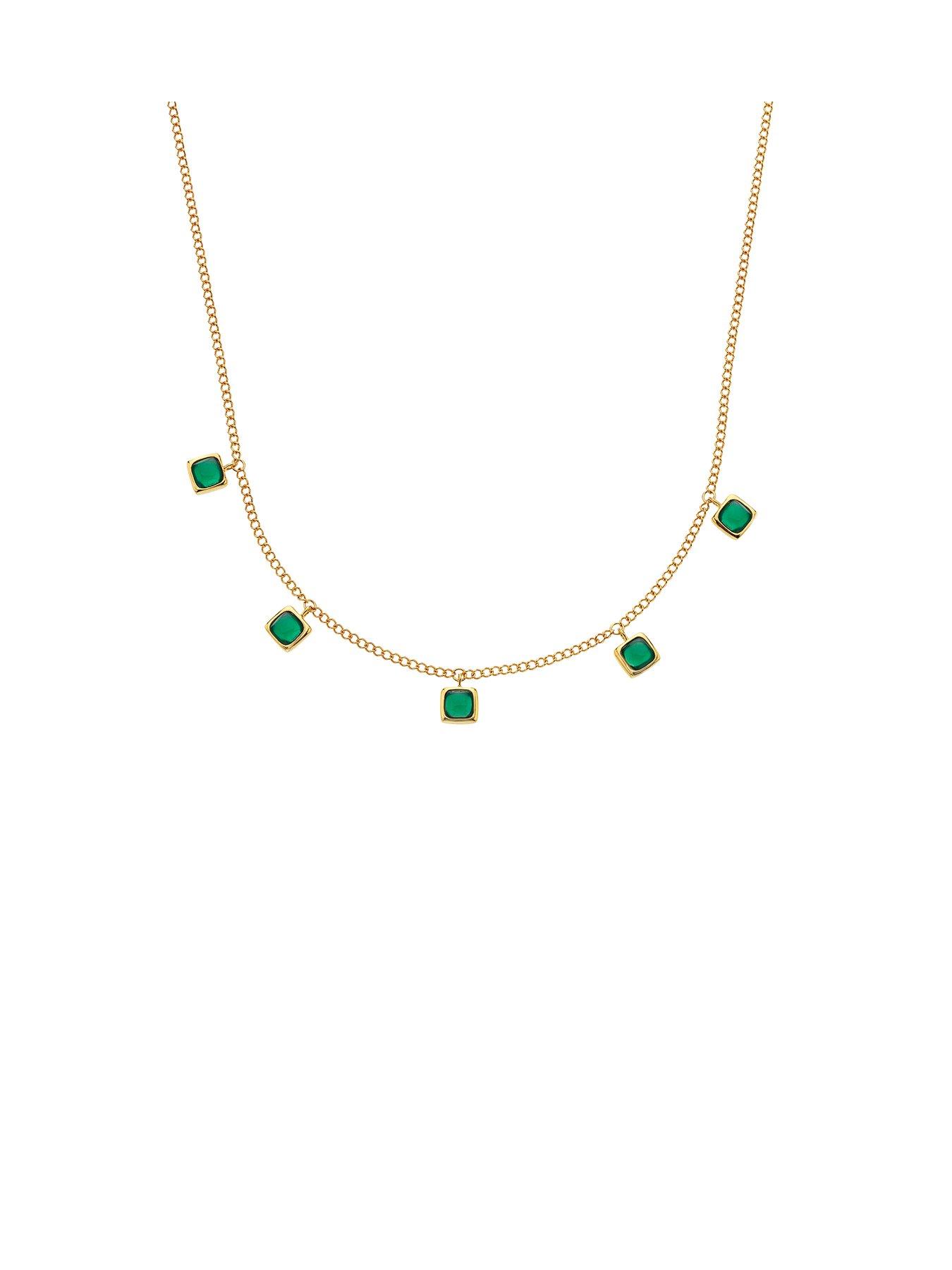 Product photograph of Hot Diamonds Hdxgem Square Necklace - Green Agate from very.co.uk