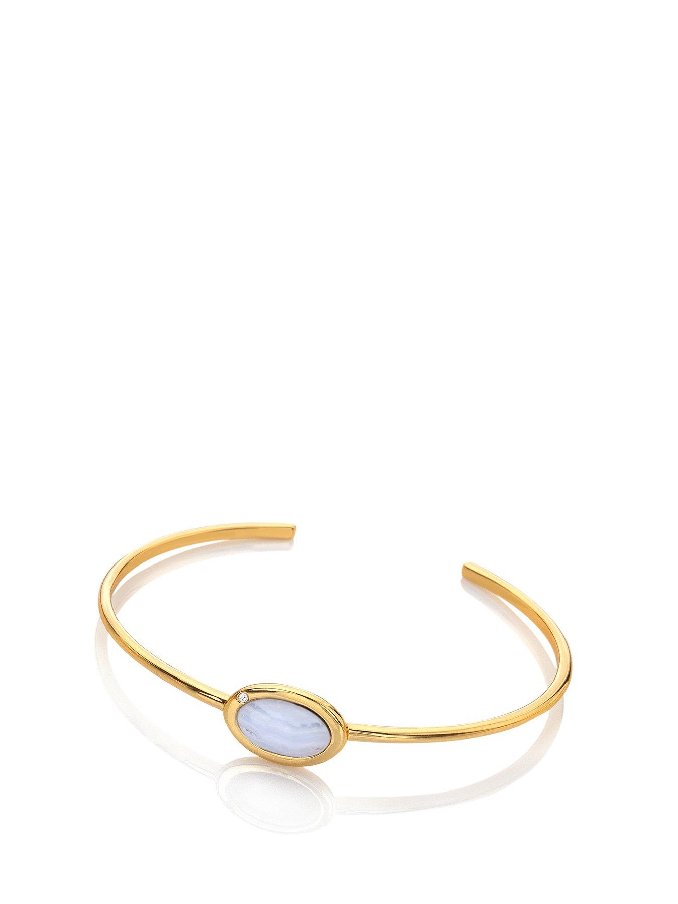 Product photograph of Hot Diamonds Hdxgem Horizontal Oval Bangle - Blue Lace Agate from very.co.uk