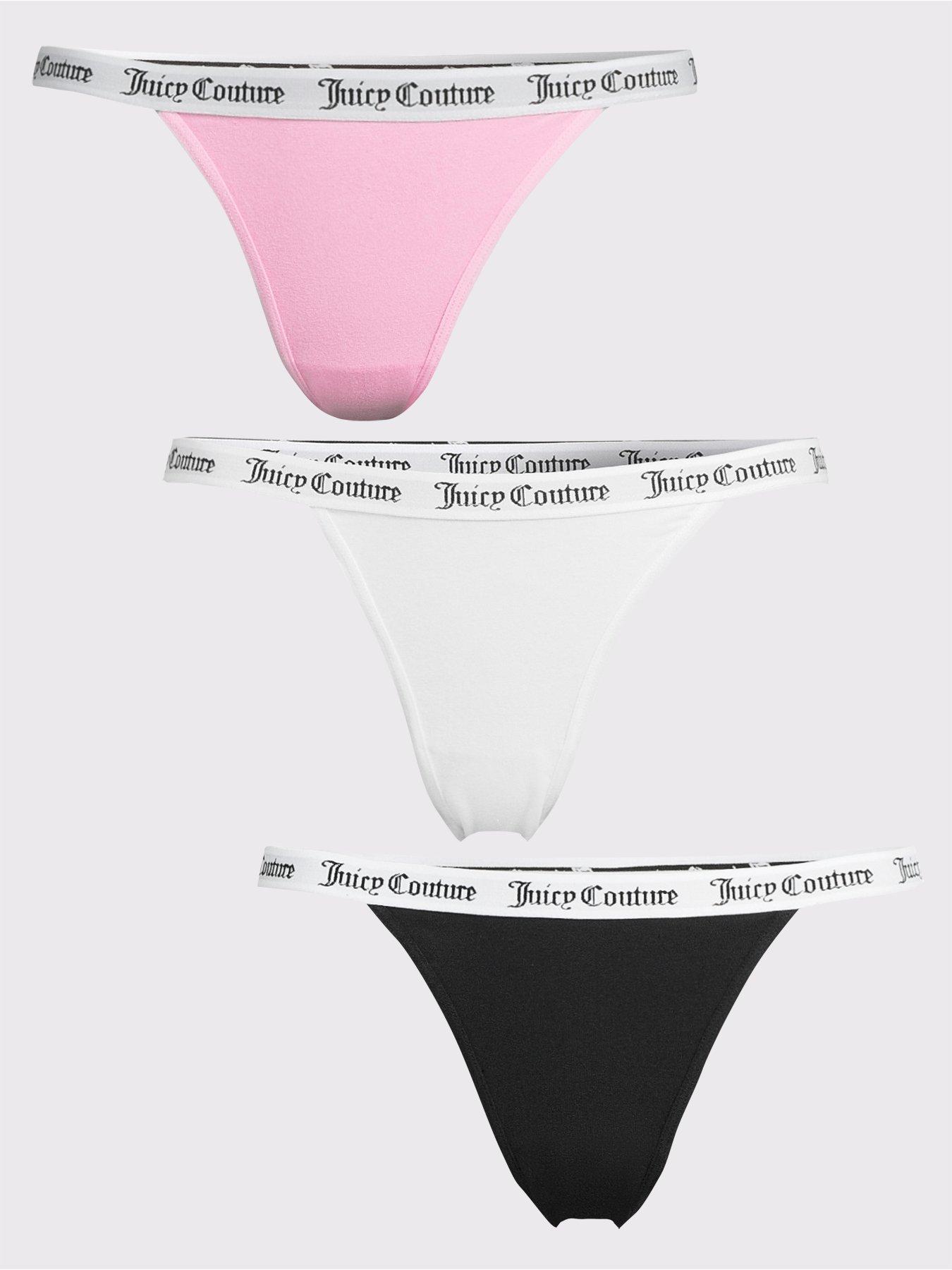 Juicy Couture 3 Pack Microfibre T-bar Thong With Diamante Heart Charm &  Script Logo - Multi
