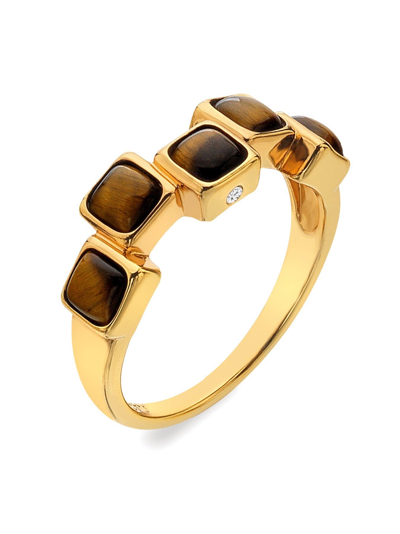 Product photograph of Hot Diamonds Hdxgem Square Stepped Ring - Tigers Eye from very.co.uk