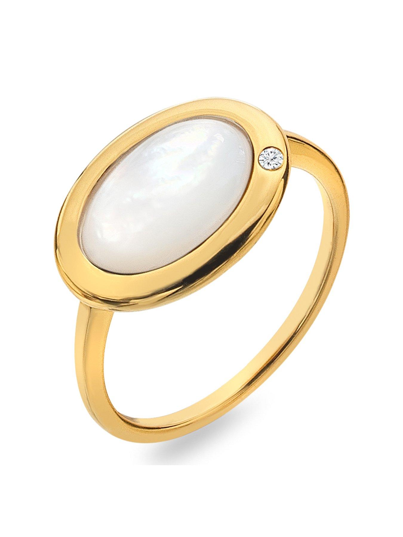 Product photograph of Hot Diamonds Hdxgem Horizontal Oval Ring - Mother Of Pearl from very.co.uk
