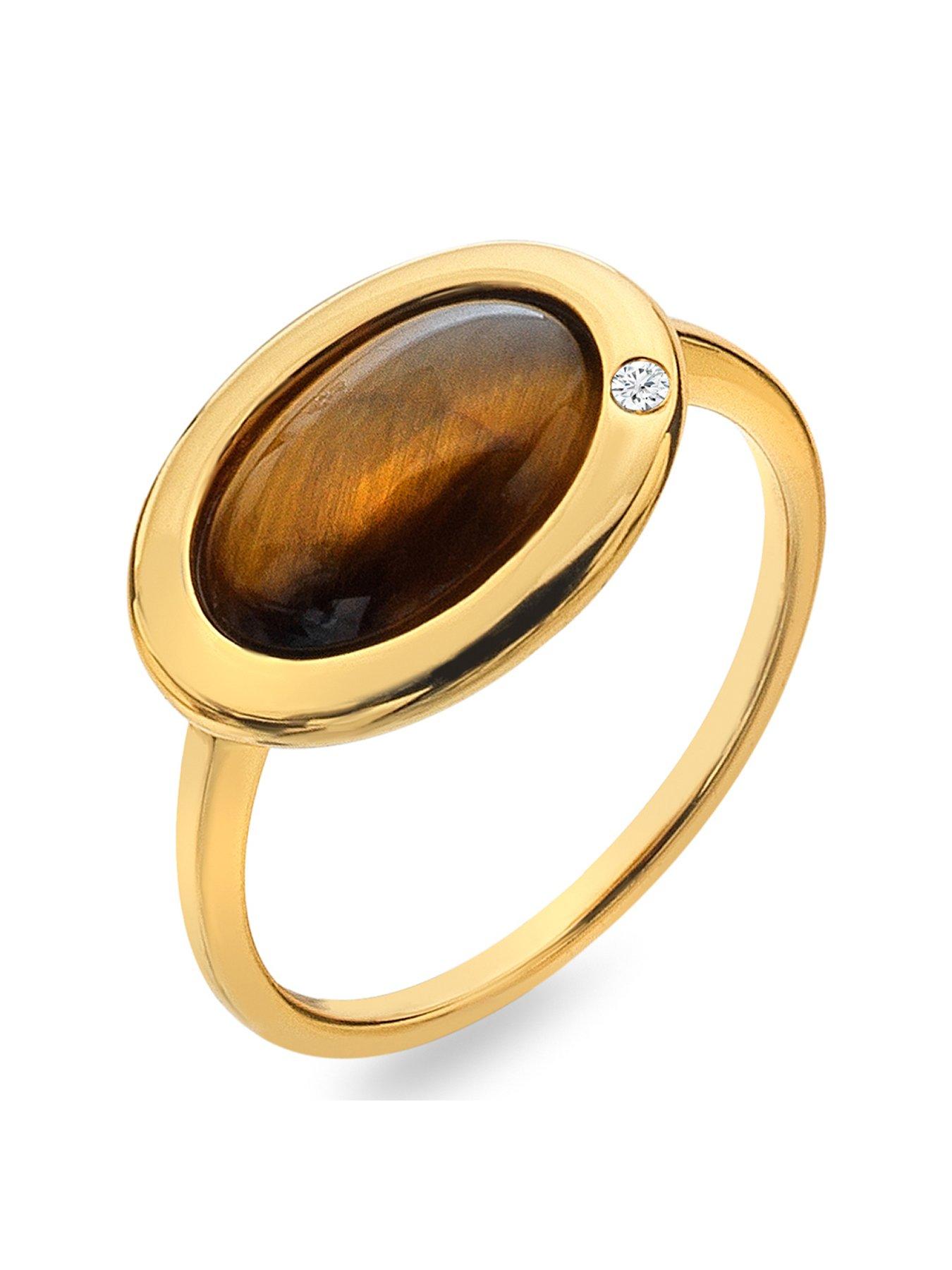 Product photograph of Hot Diamonds Hdxgem Horizontal Oval Ring - Tigers Eye from very.co.uk