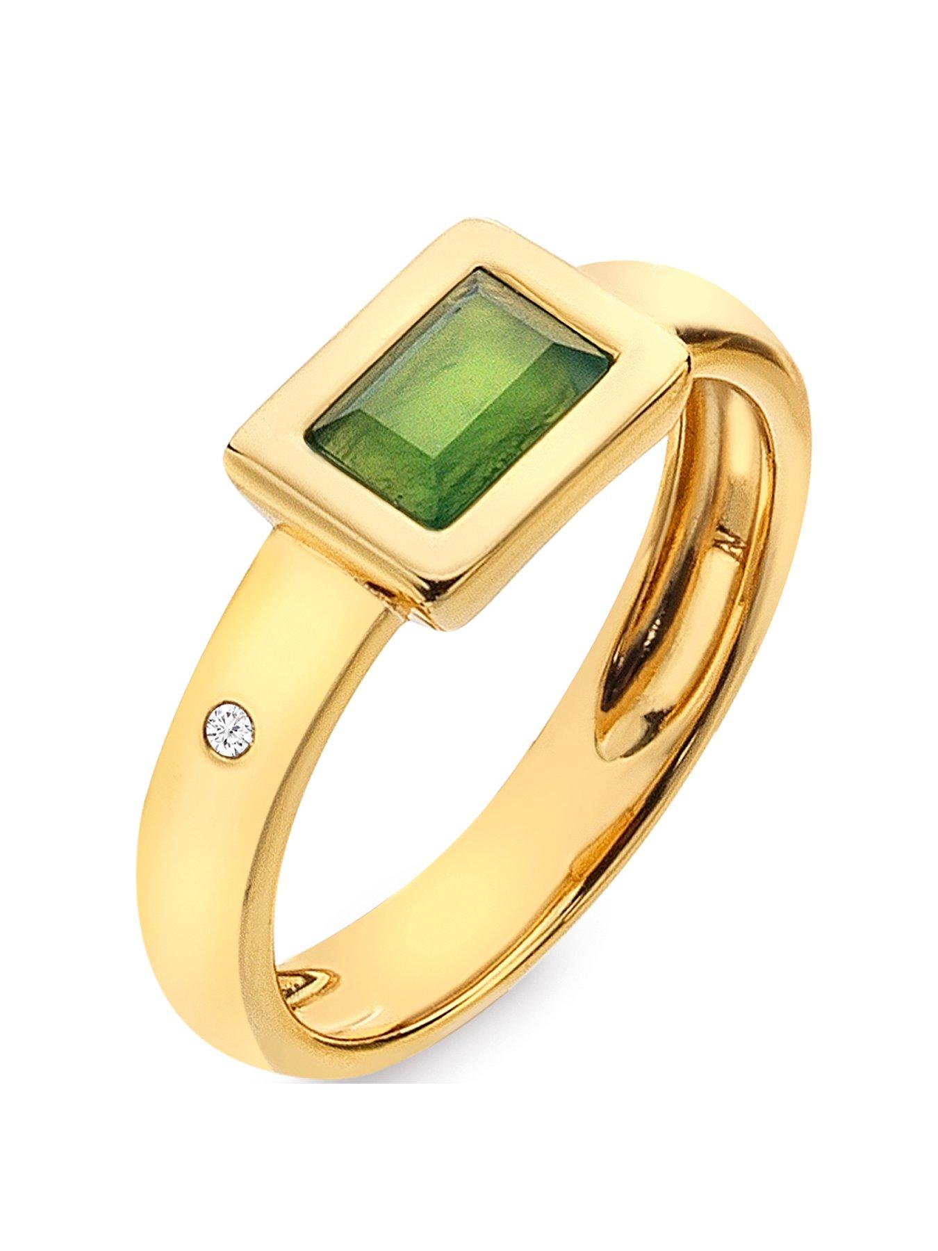 Product photograph of Hot Diamonds Hdxgem Rectangle Ring - Green Agate from very.co.uk
