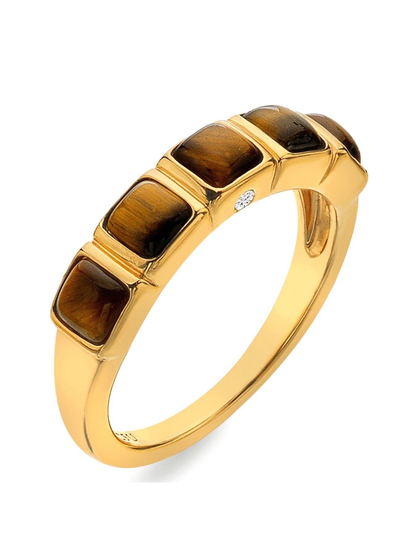 Product photograph of Hot Diamonds Hdxgem Square Ring - Tigers Eye from very.co.uk