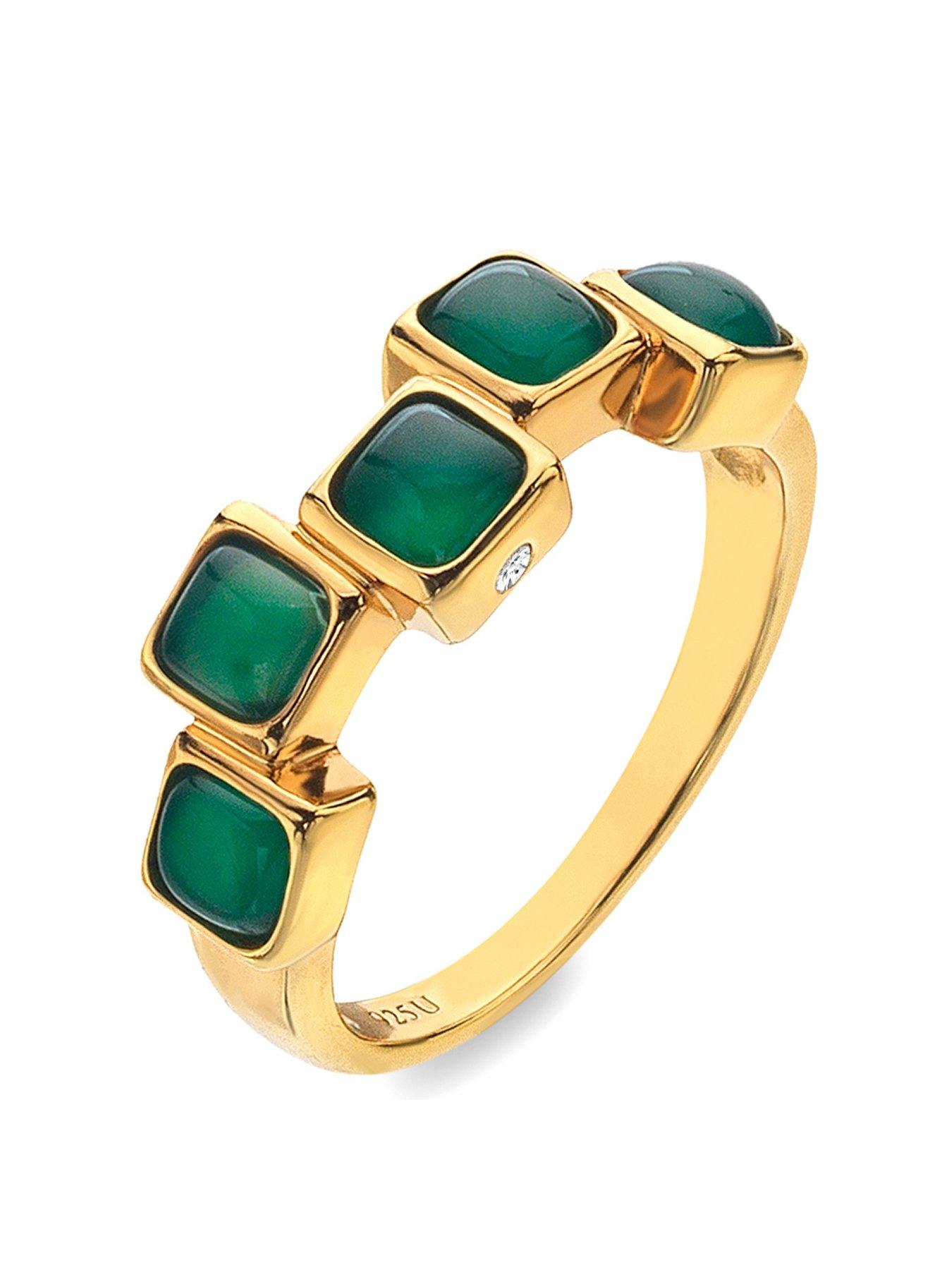 Product photograph of Hot Diamonds Hdxgem Square Stepped Ring - Green Agate from very.co.uk
