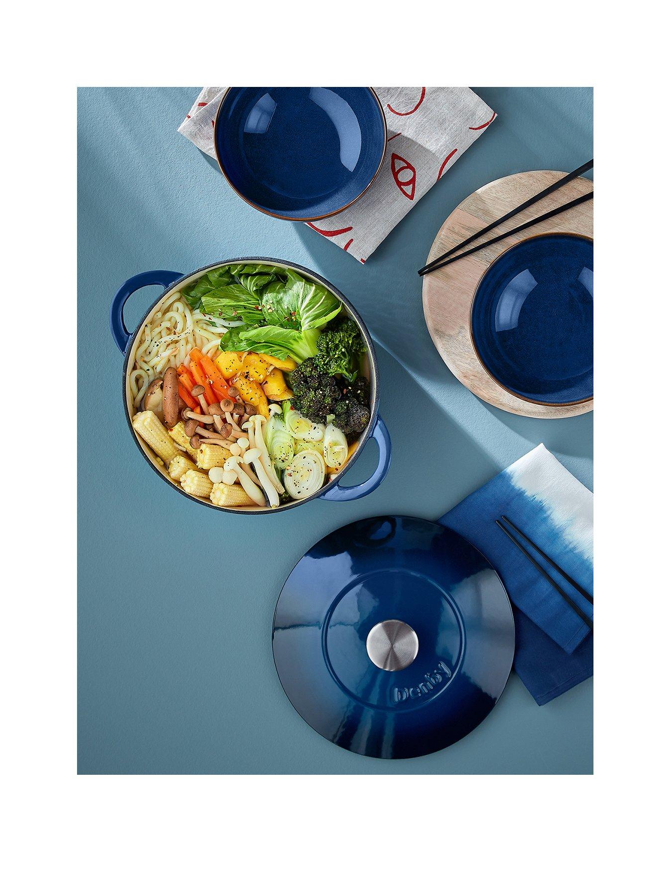 Denby Round Cast Iron 30 cm Shallow Casserole Pot in Cobalt Blue