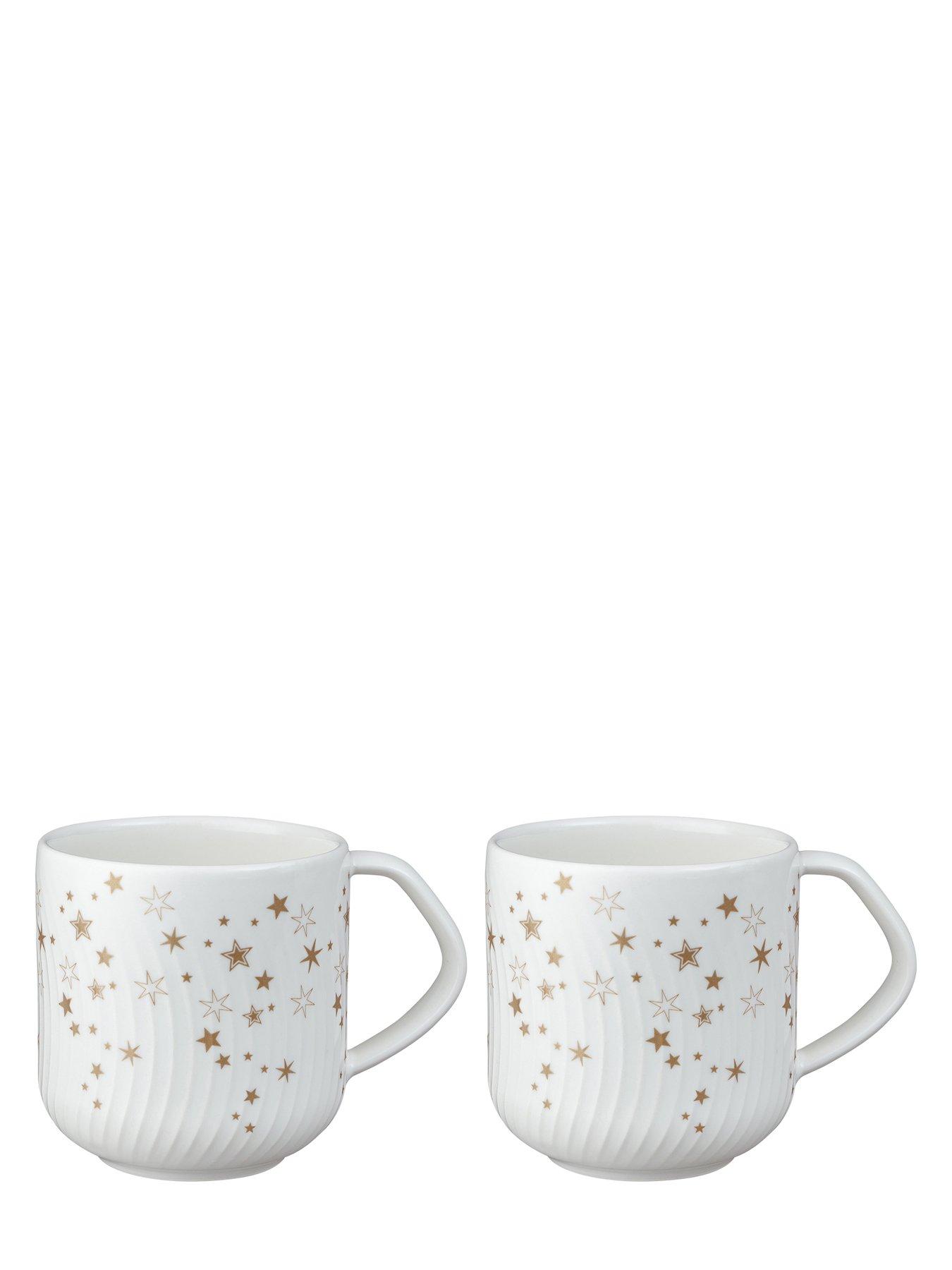 Image 2 of 5 of Denby Porcelain Stars Mugs in White &ndash; Set of 2