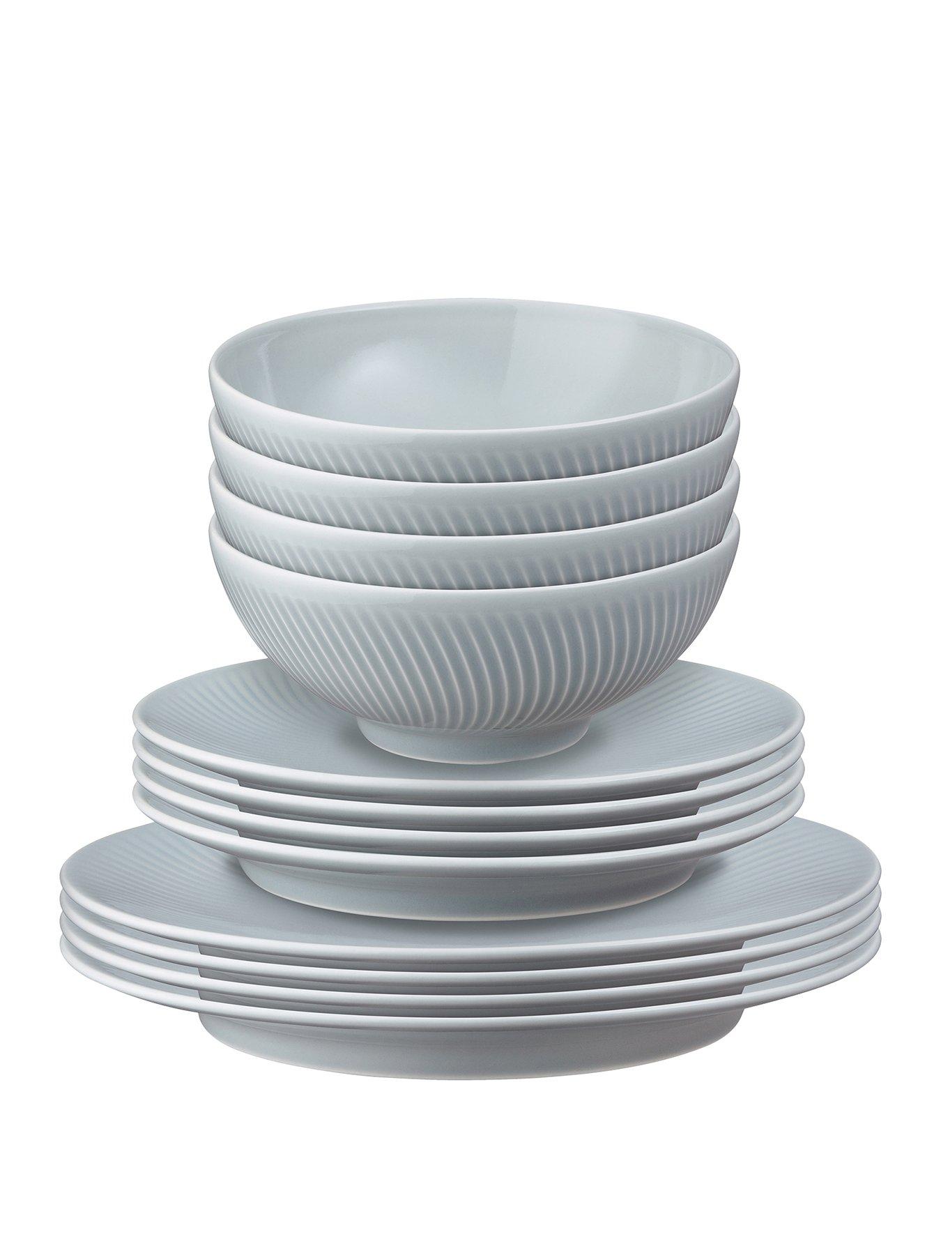 Product photograph of Denby Porcelain Arc 12-piece Tableware Set In Grey from very.co.uk