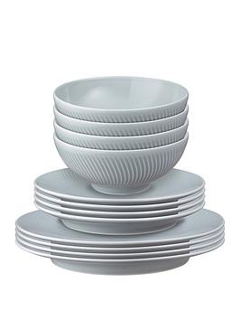 Product photograph of Denby Porcelain Arc 12-piece Tableware Set In Grey from very.co.uk