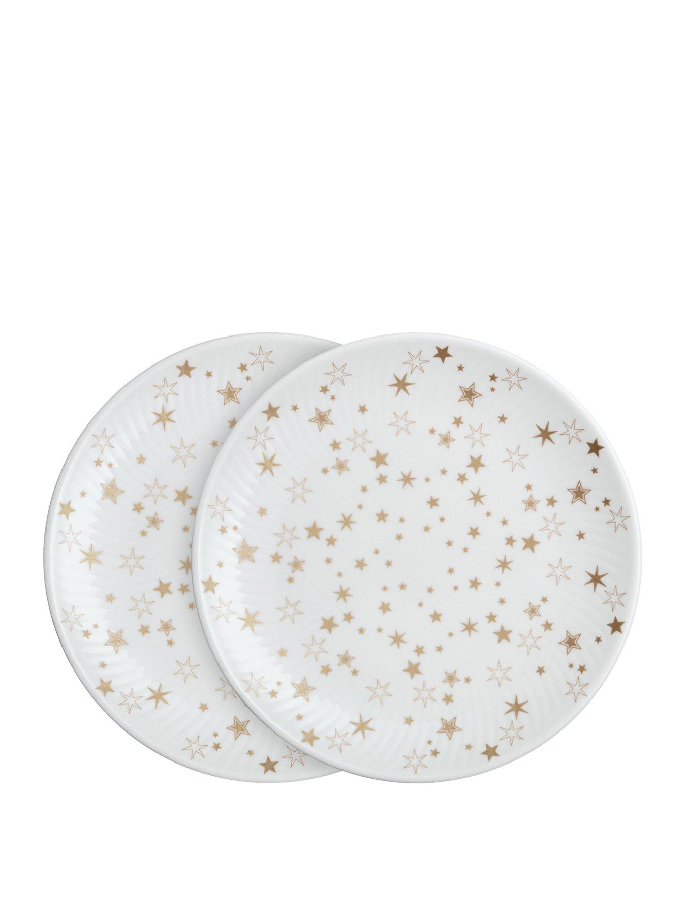 Product photograph of Denby Porcelain Stars Small Plates In White Ndash Set Of 2 from very.co.uk