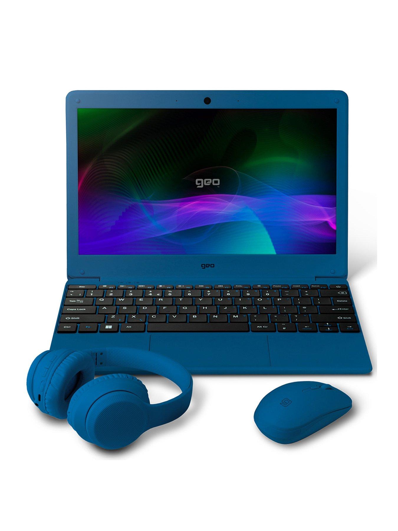 Geo Geobook 11 Laptop - 11.6in HD, 4GB RAM, 128GB Storage, Windows 11, Blue with Headset, Mouse and Sleeve Bundle
