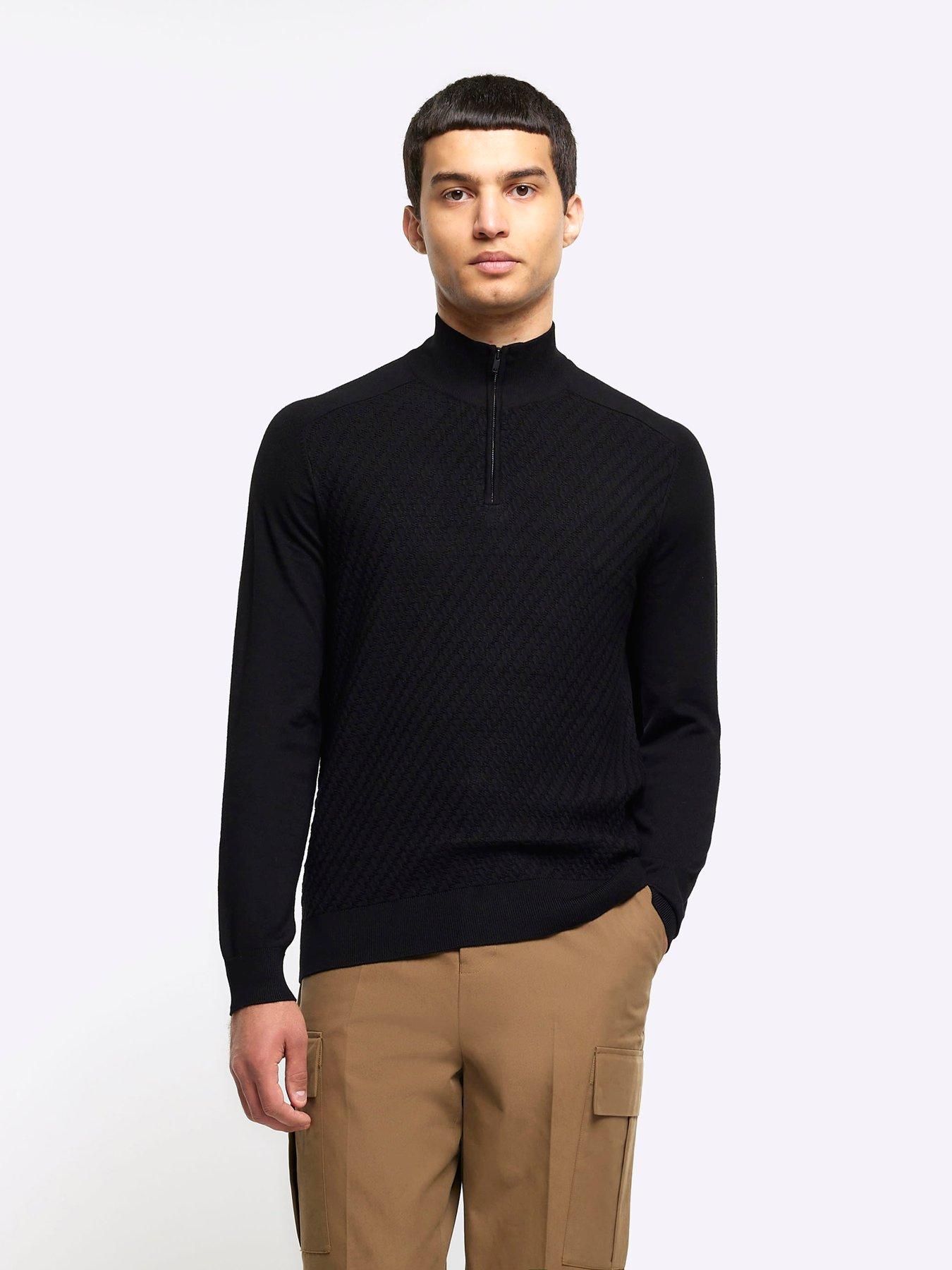 River Island Long Sleeve Slim Diagonal Cable Half Zip Jumper | Very.co.uk