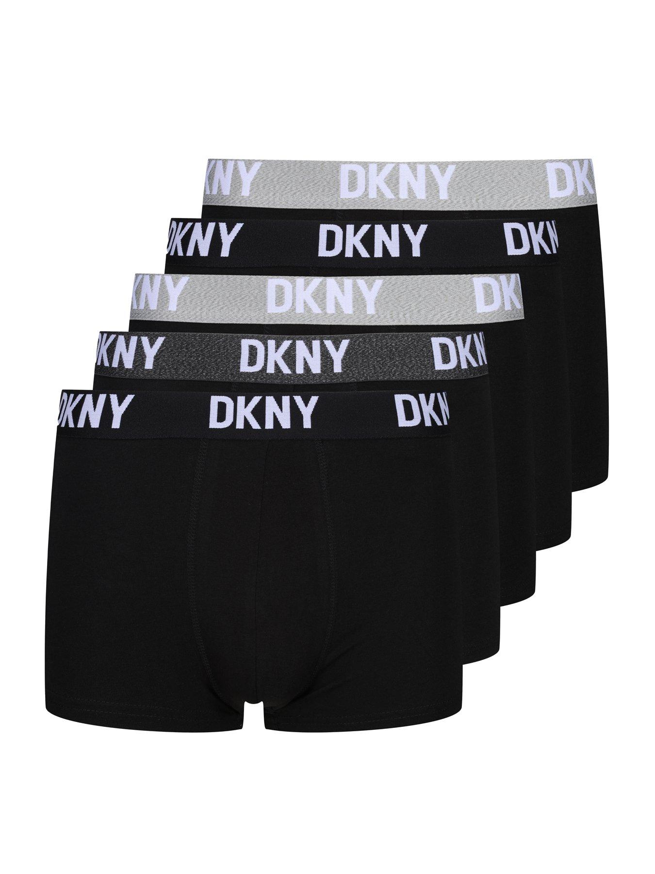 DKNY Mens Boxers in Black/Blue/Pattern, Super Soft 95% Cotton with  Metallic Elasticated Waistband