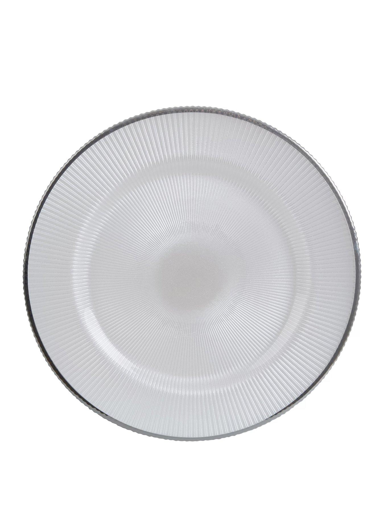 Product photograph of Premier Housewares Set Of 2 Embossed White Glass Charger Plates from very.co.uk
