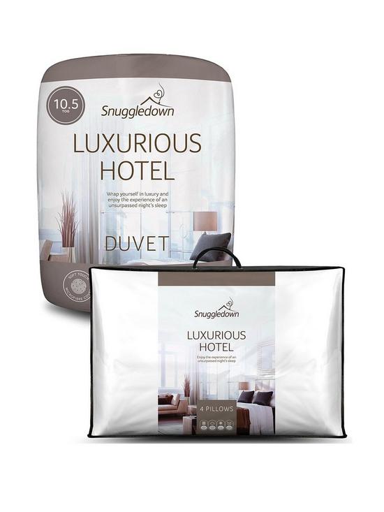 front image of snuggledown-of-norway-luxurious-hotel-105-tog-duvet-and-4-pillows-bundle-white