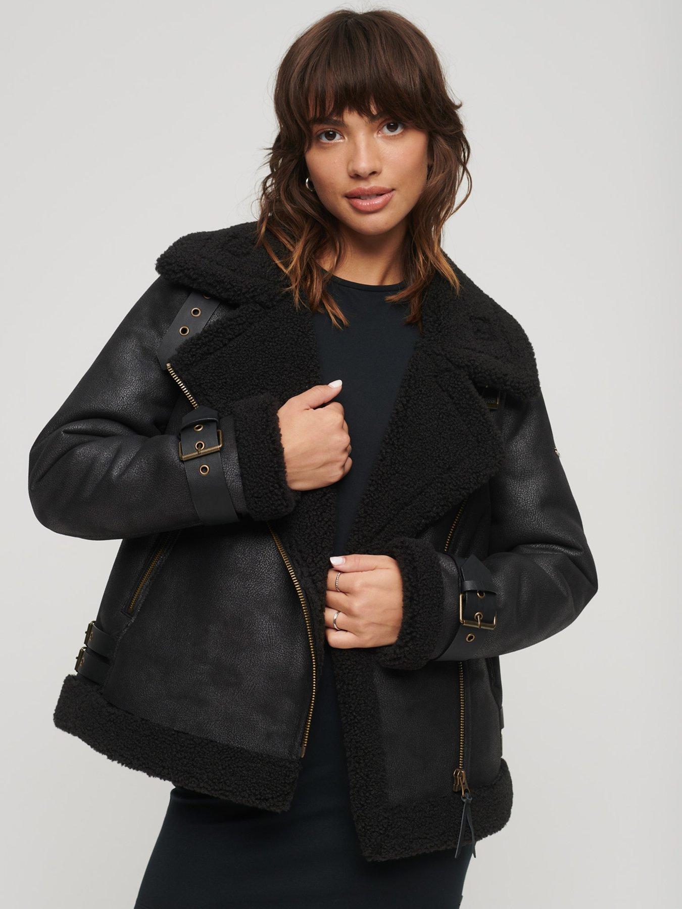 Tan Faux Shearling Trim Cropped Aviator Jacket