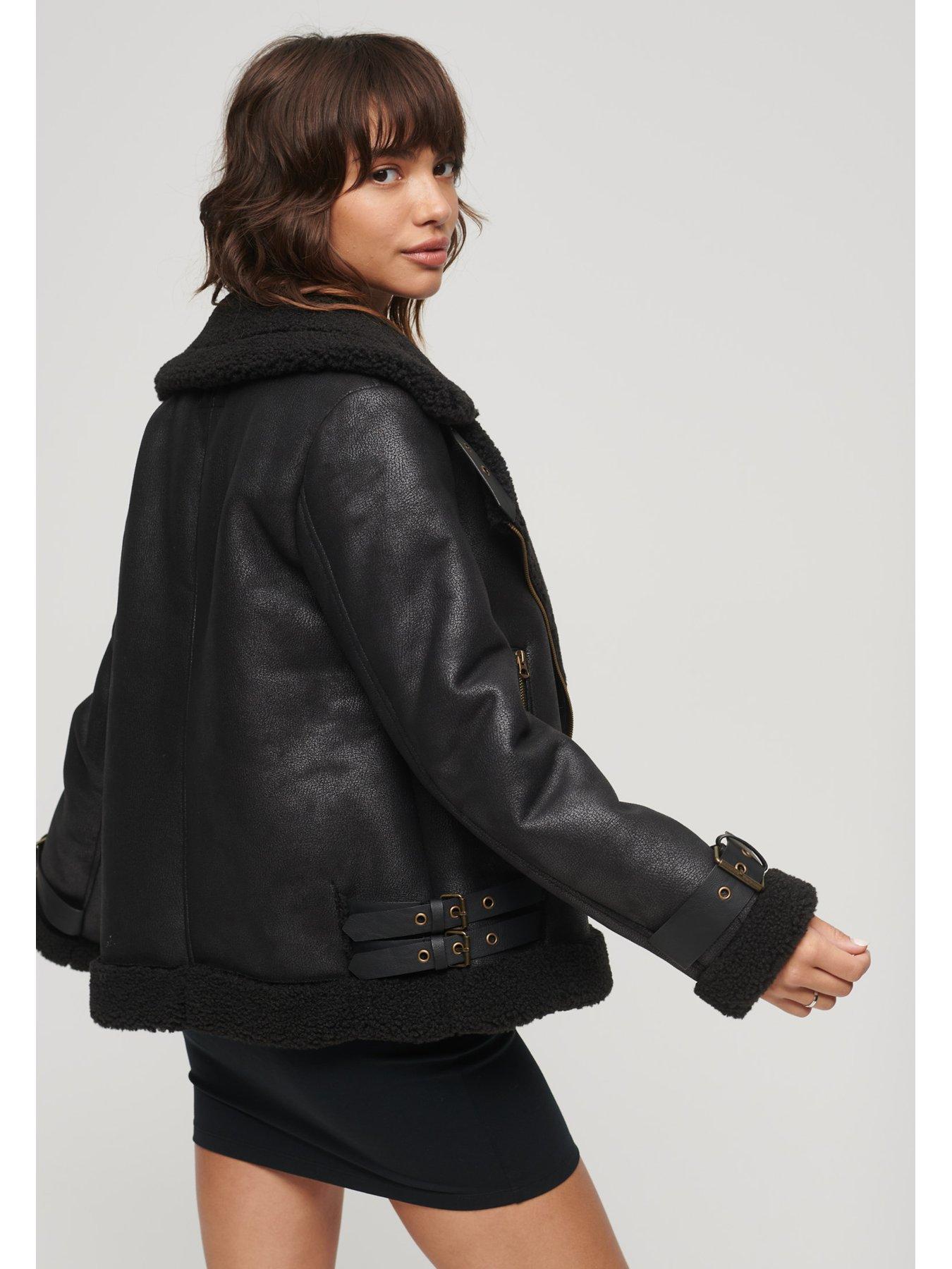 Faux Shearling Aviator Jacket Black