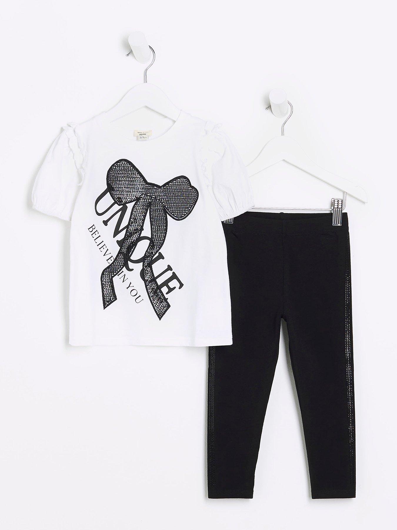 River Island Girls Lips Print T-Shirt Outfit - White