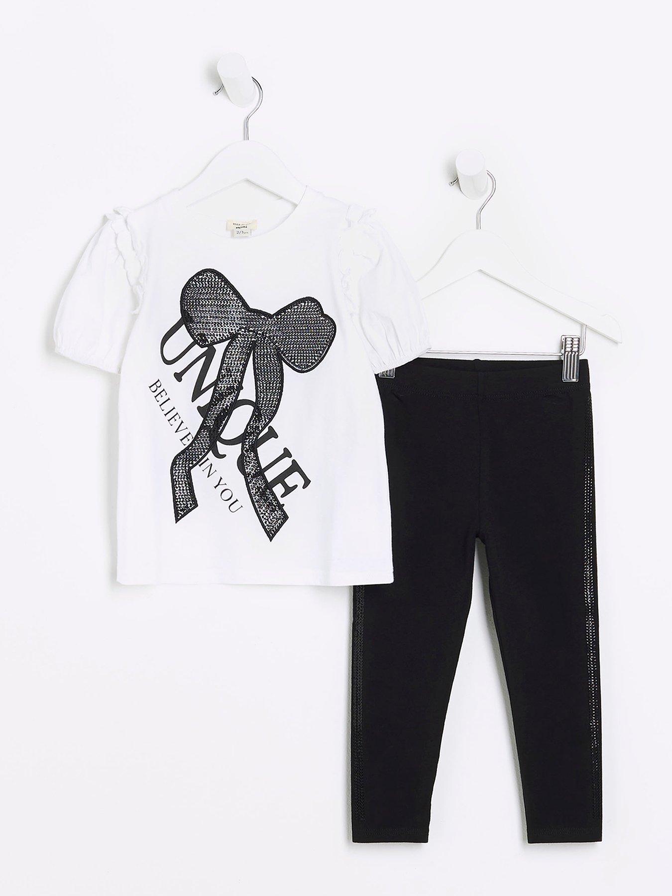Mini Girl Bow T Shirt And Leggings Set White