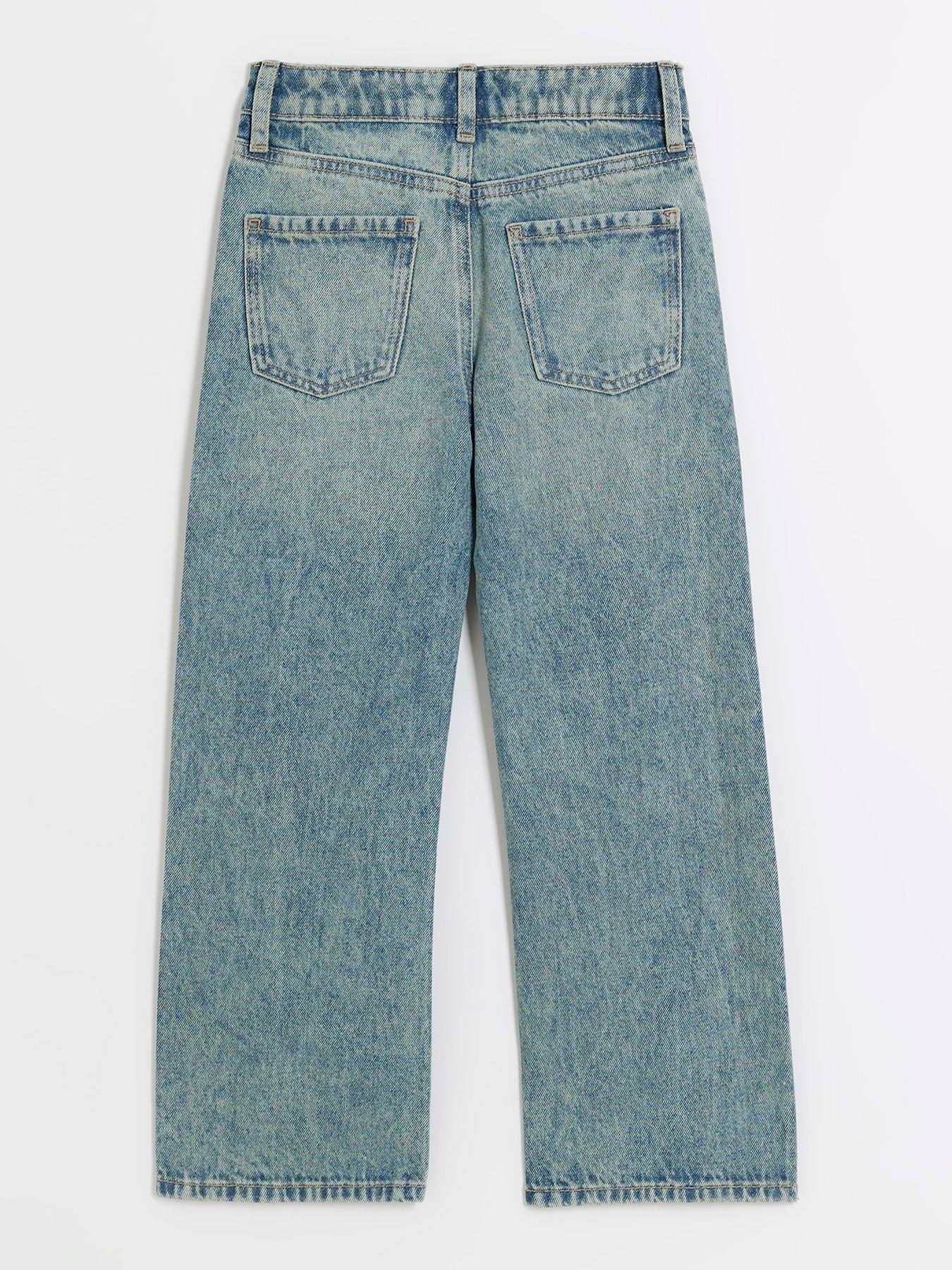 River Island Girls Patchwork Wide Leg Jeans - Blue