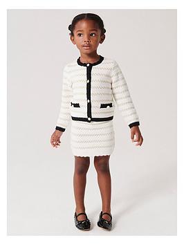 River Island Mini Mini Girls Boucle Stripe Cardigan Set - Cream