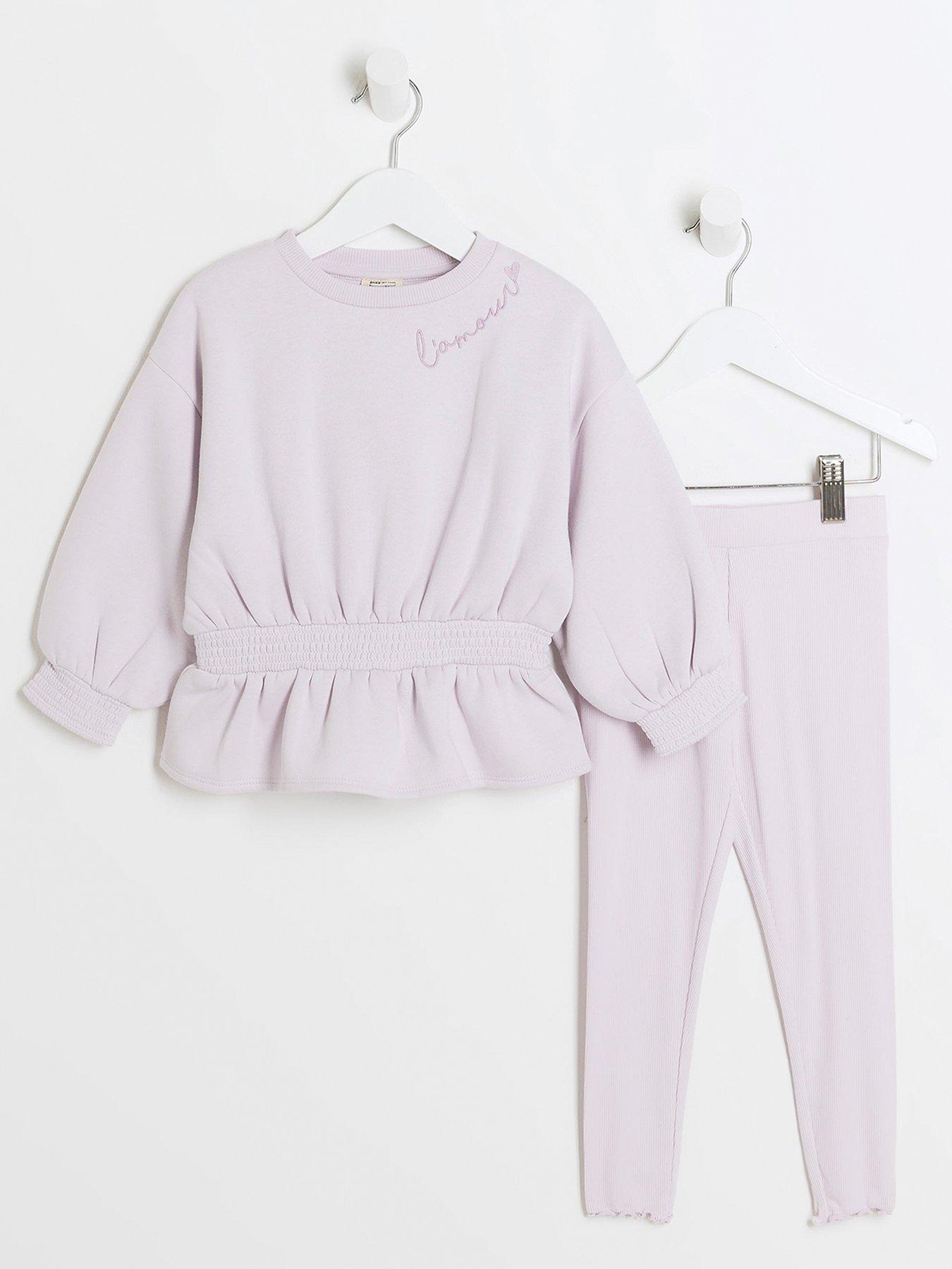 undefined Mini Girls Peplum Sweatshirt Set - Purple