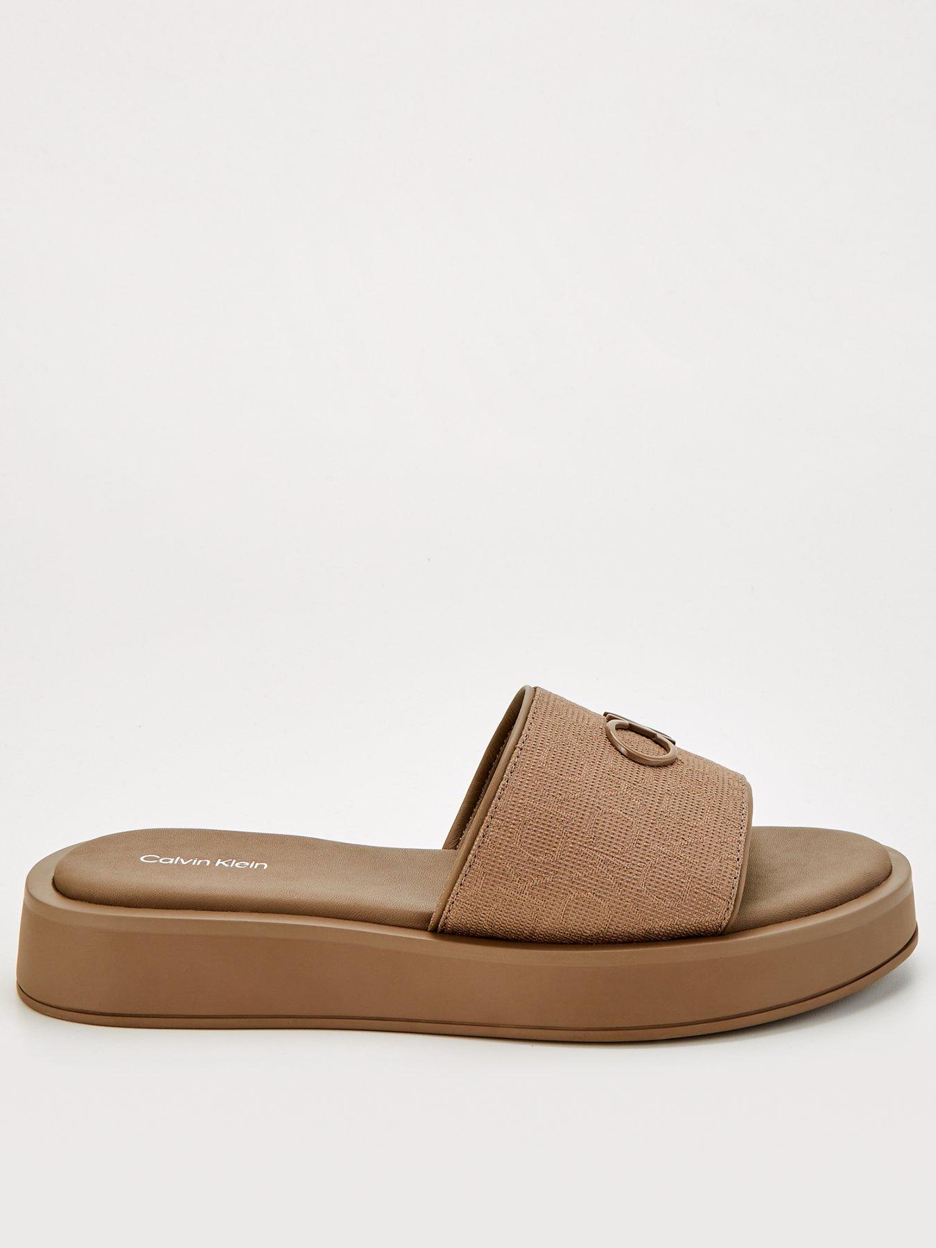 Calvin Klein Relock Flatform Slider - Beige | Very.co.uk