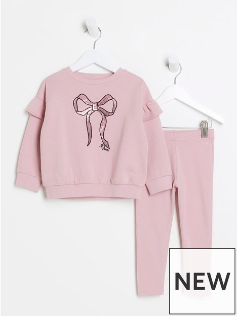 river-island-mini-mini-girl-sequin-bow-sweatshirt-set-pink