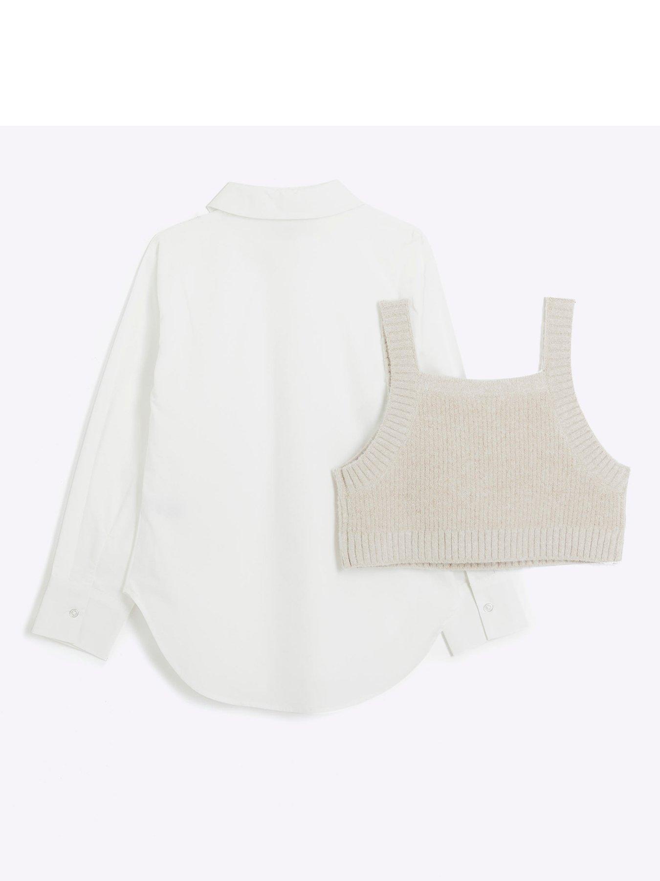 River Island Girls Pearl Hybrid Vest And Shirt Top - Beige | Very.co.uk