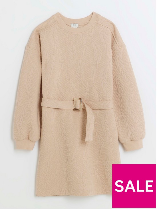 front image of river-island-girls-cable-texture-sweat-dress-beige