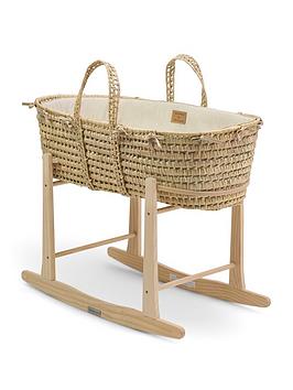 Product photograph of Clair De Lune Savannah Palm Moses Basket With Rocking Stand - Sand Shell from very.co.uk
