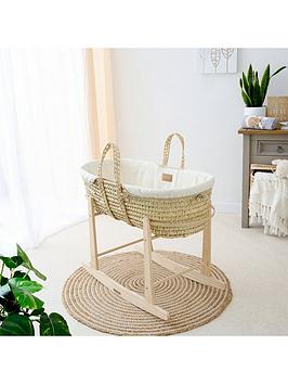Product photograph of Clair De Lune Palm Moses Basket With Rocking Stand - Cream from very.co.uk