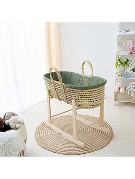 Product photograph of Clair De Lune Palm Moses Basket With Rocking Stand - Forest Green from very.co.uk