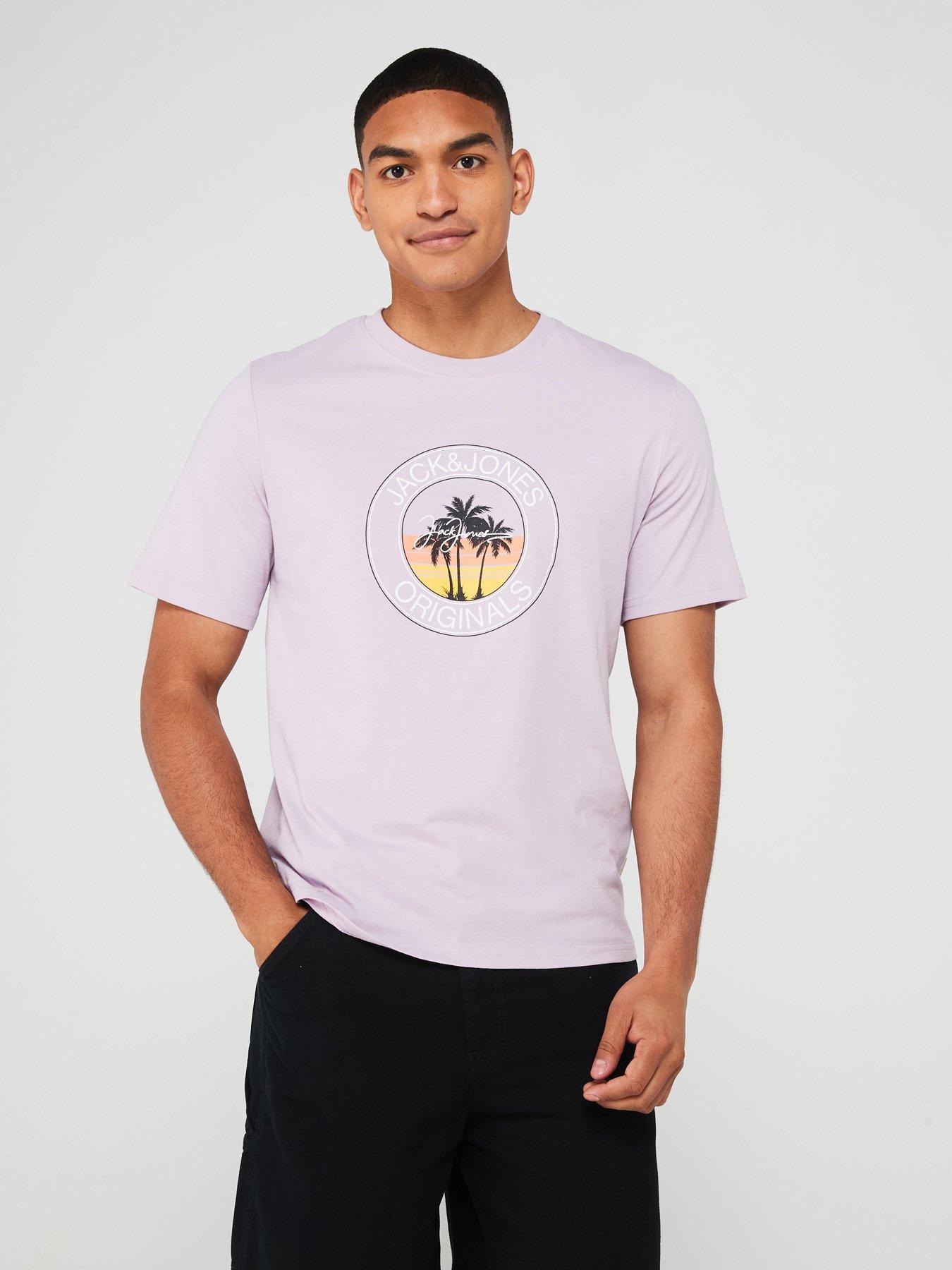 Jack & Jones Sunset Palm Tree Graphic T-Shirt - Light Purple | Very.co.uk