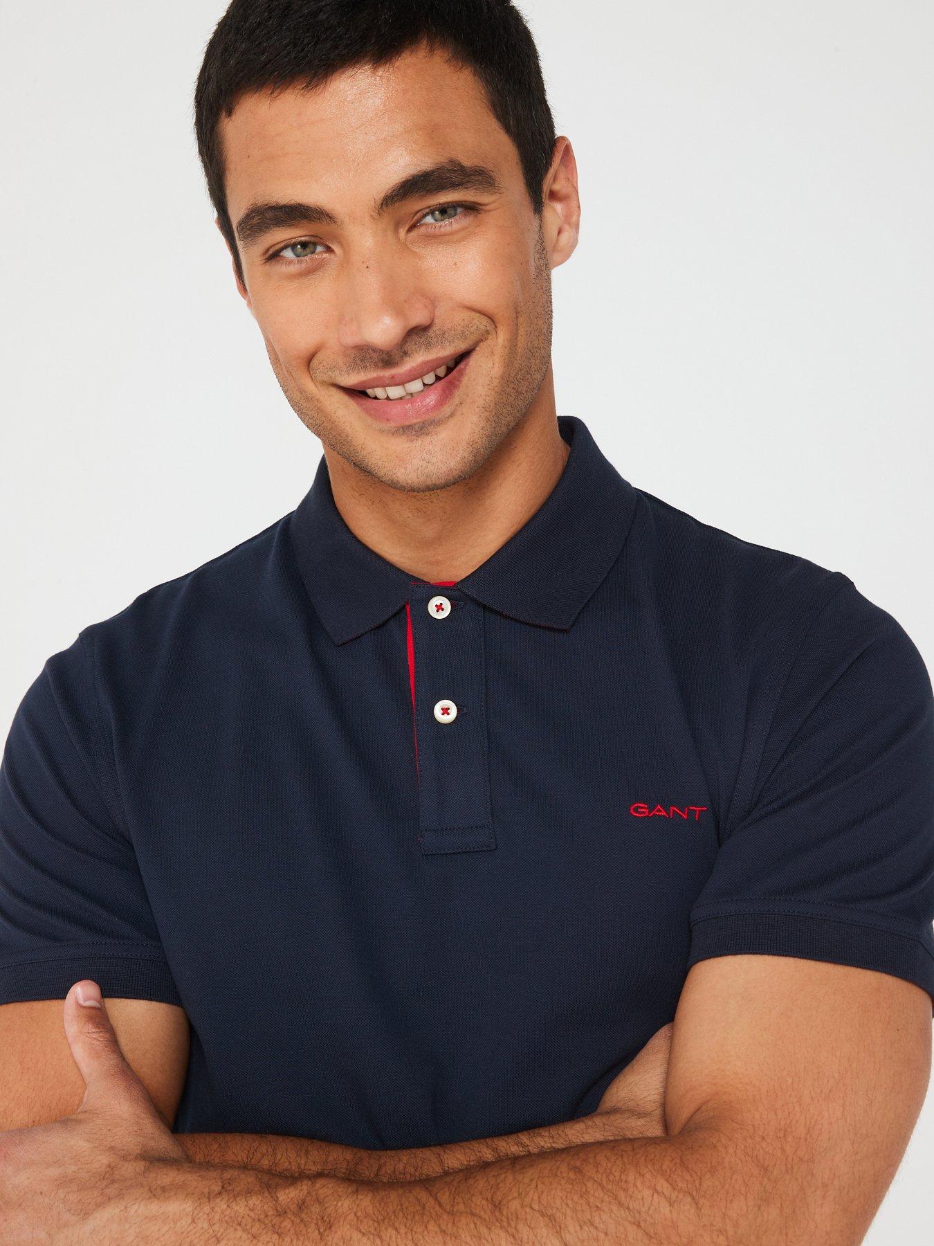 GANT Regular Fit Contrast Pique Short Sleeve Rugger - Navy | Very.co.uk