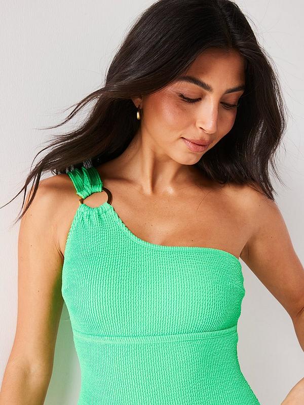 Everyday Crinkle One Shoulder Ring Swimsuit - Green | Very Everyday Crinkle One Shoulder Ring Swimsuit - Green | Very