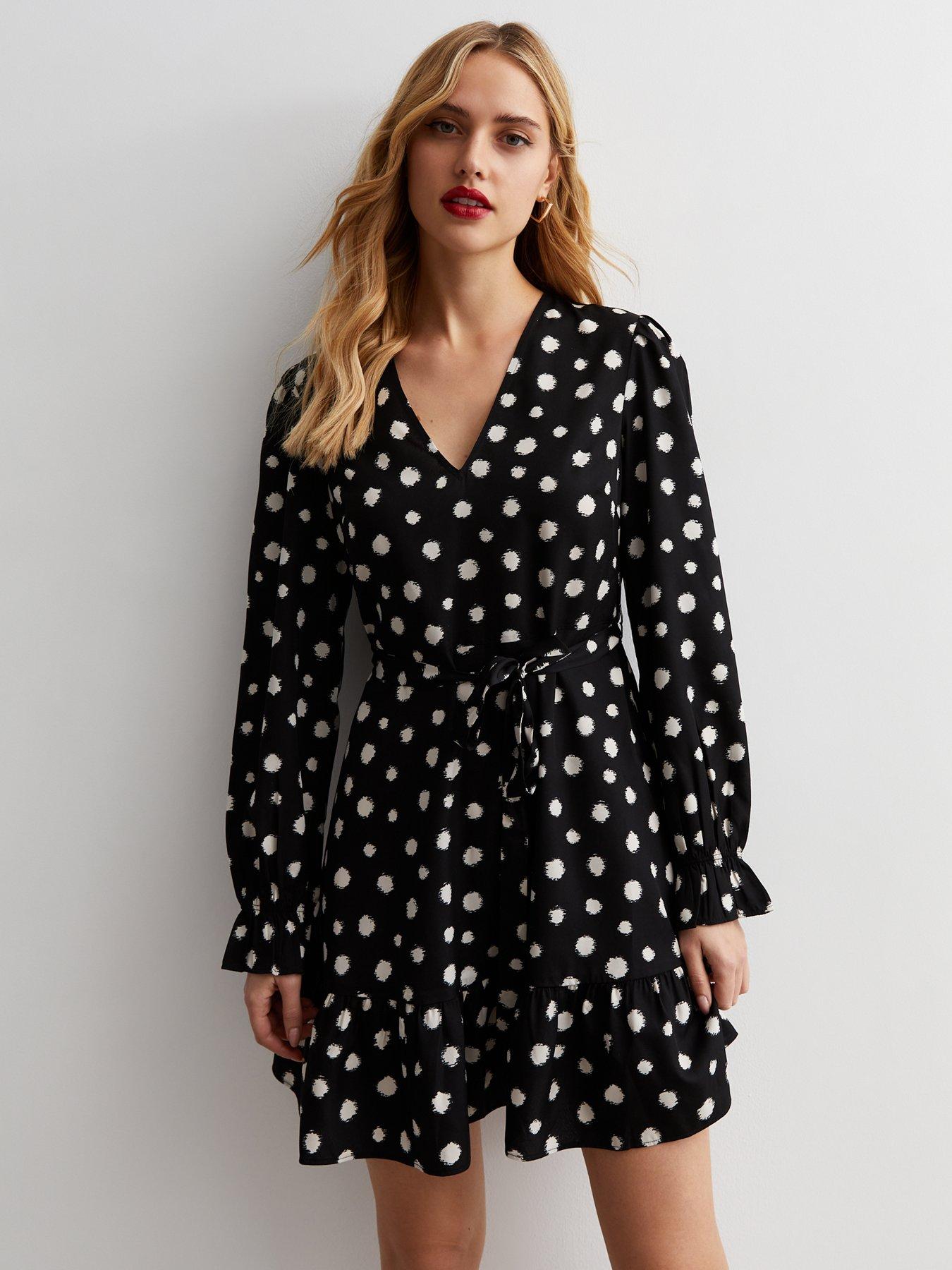 New look black clearance and white spotty dress