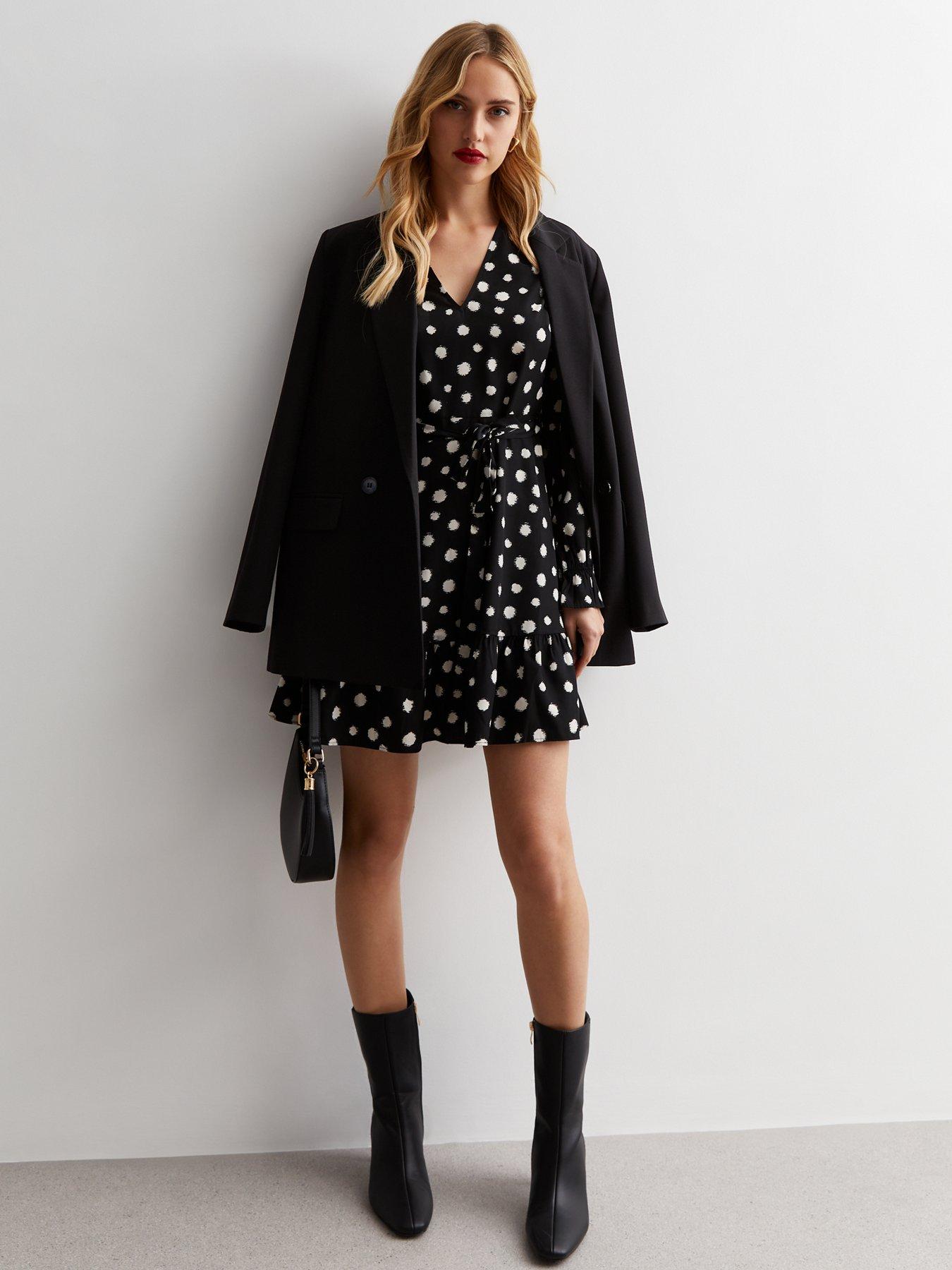 New look black 2024 and white spotty dress