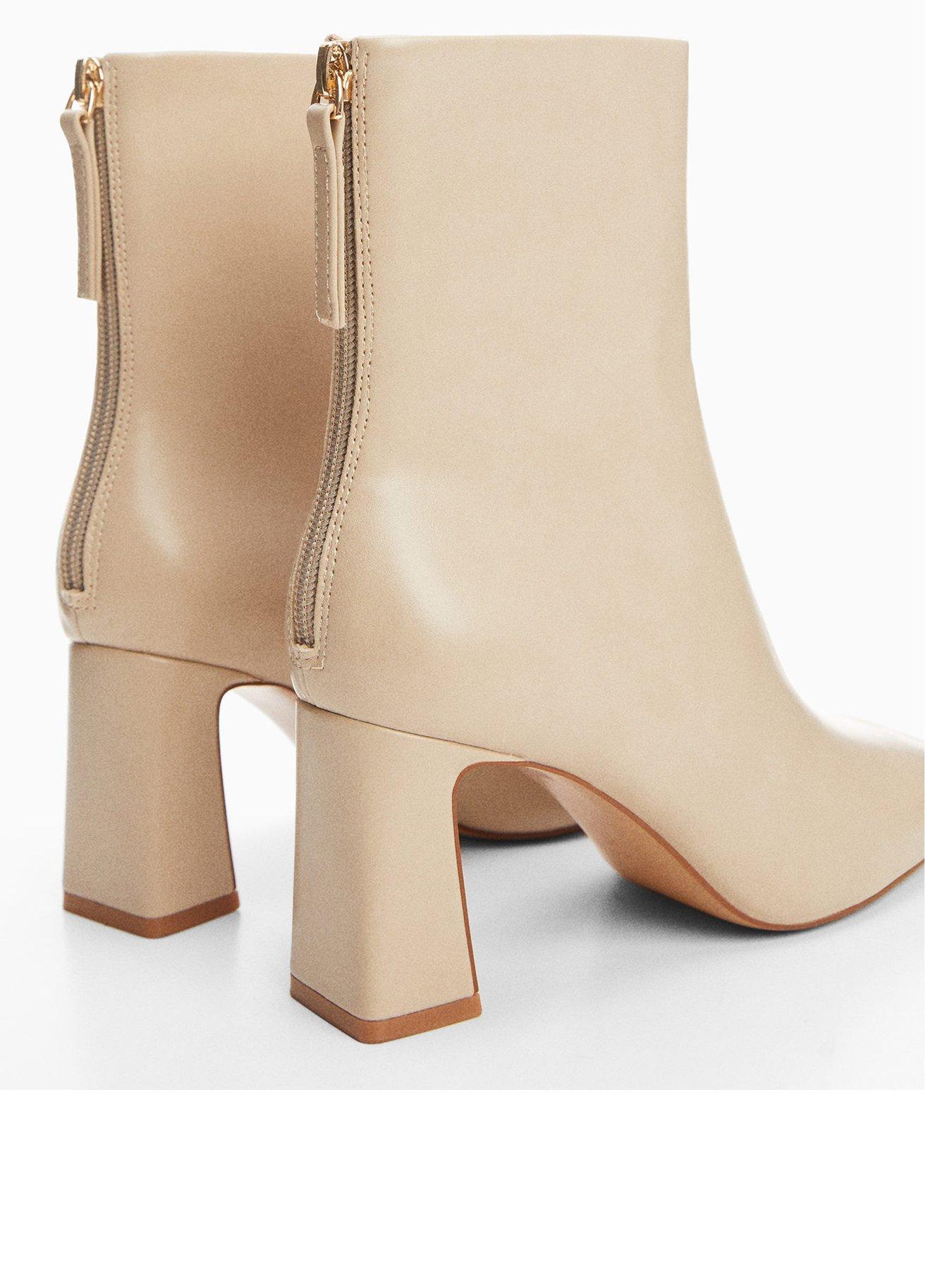 Cream Heeled Ankle Boots