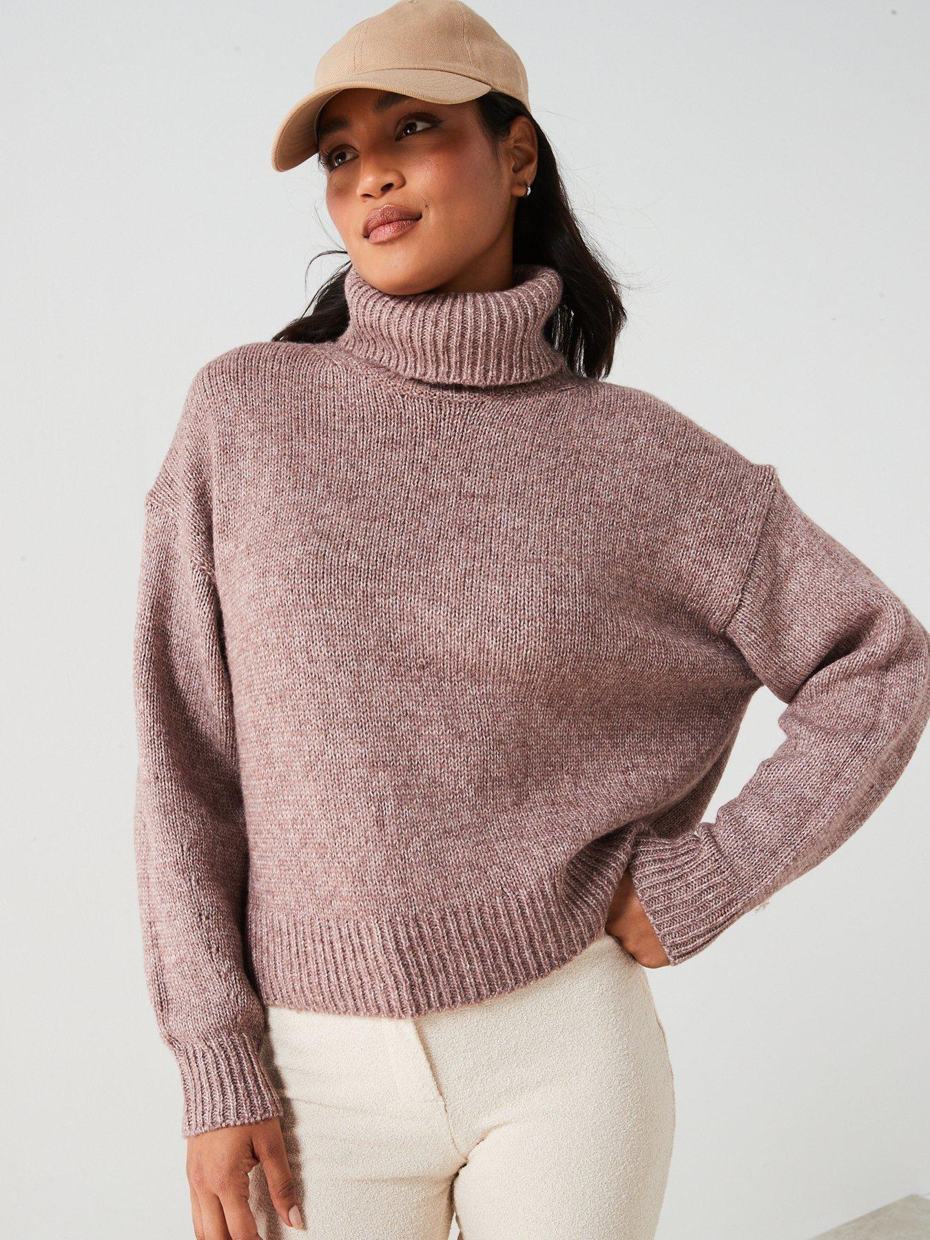 Mango Turtleneck Knitted Jumper Light Pink Very