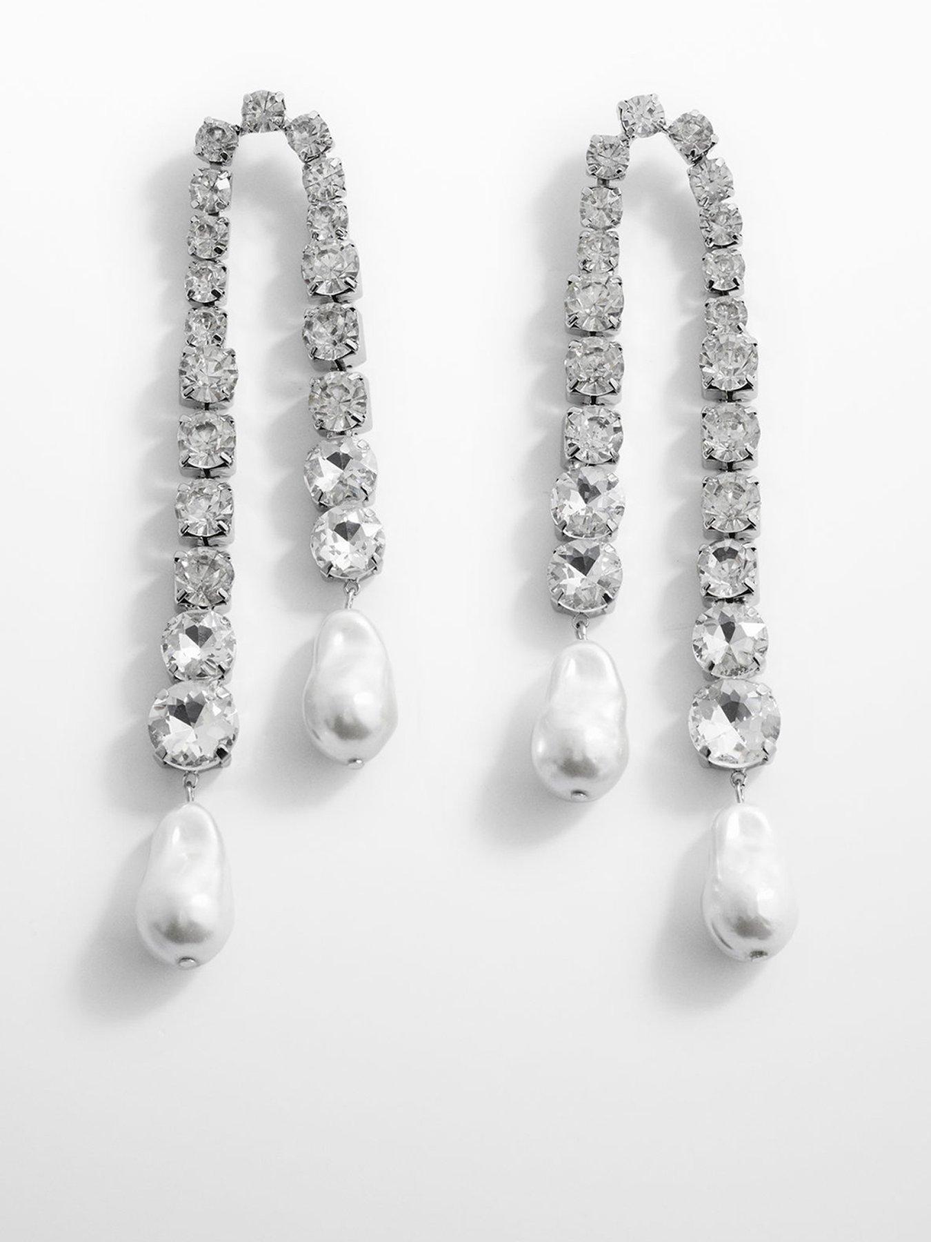 Product photograph of Mango Pearl Drop Statement Earrings from very.co.uk
