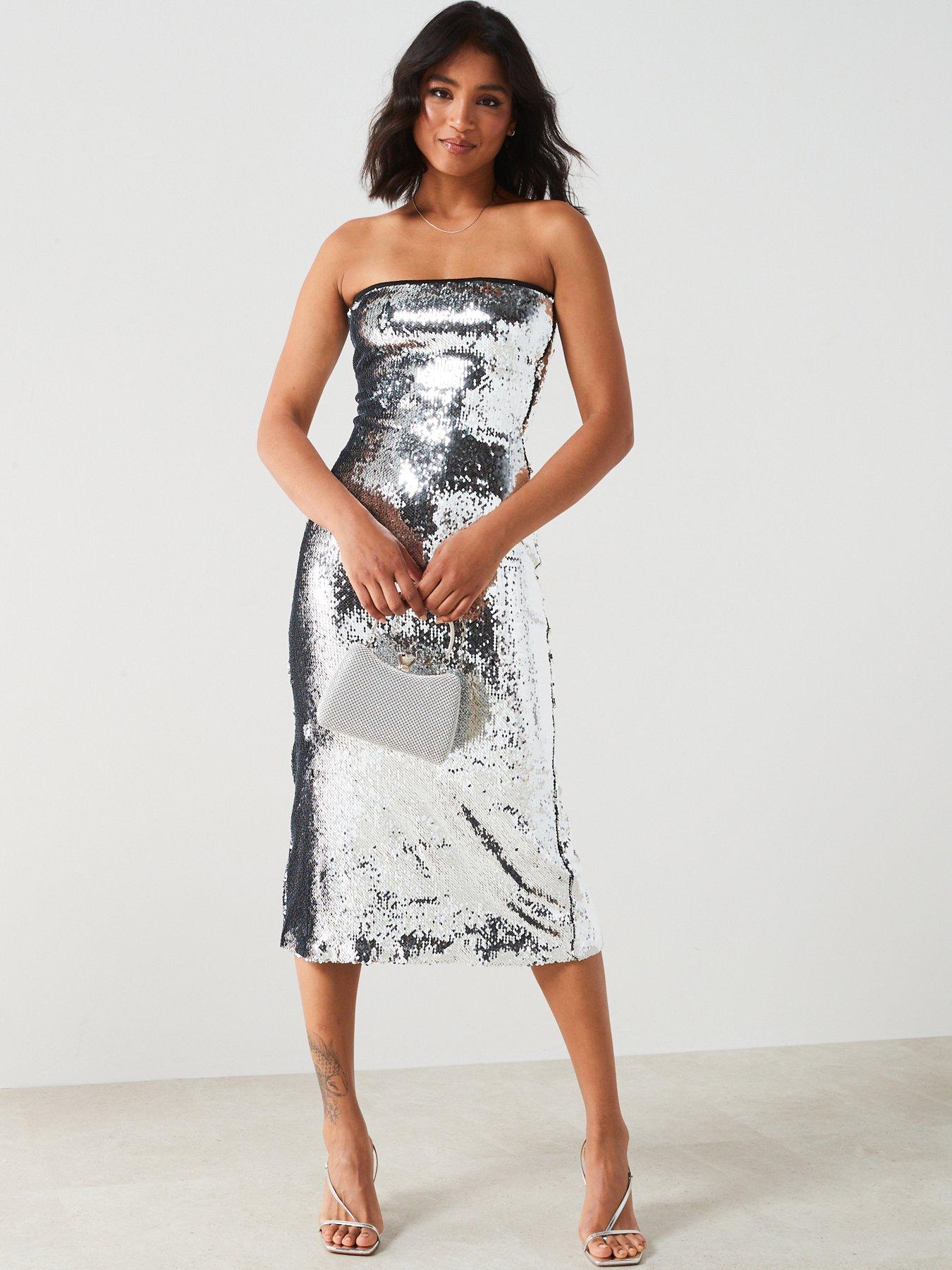 Diamond lady silver 2025 lurex ruched midi dress