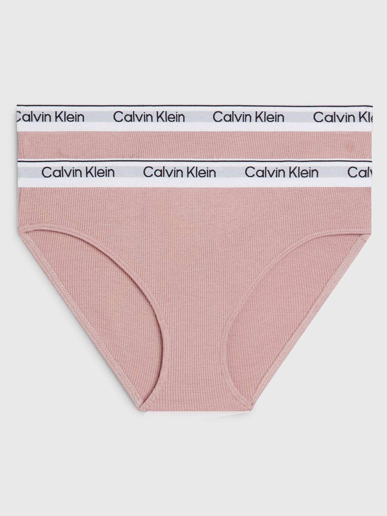 Calvin Klein Girls 2 Pack Bikini Brief Underwear Set - Mauve/Powdersky