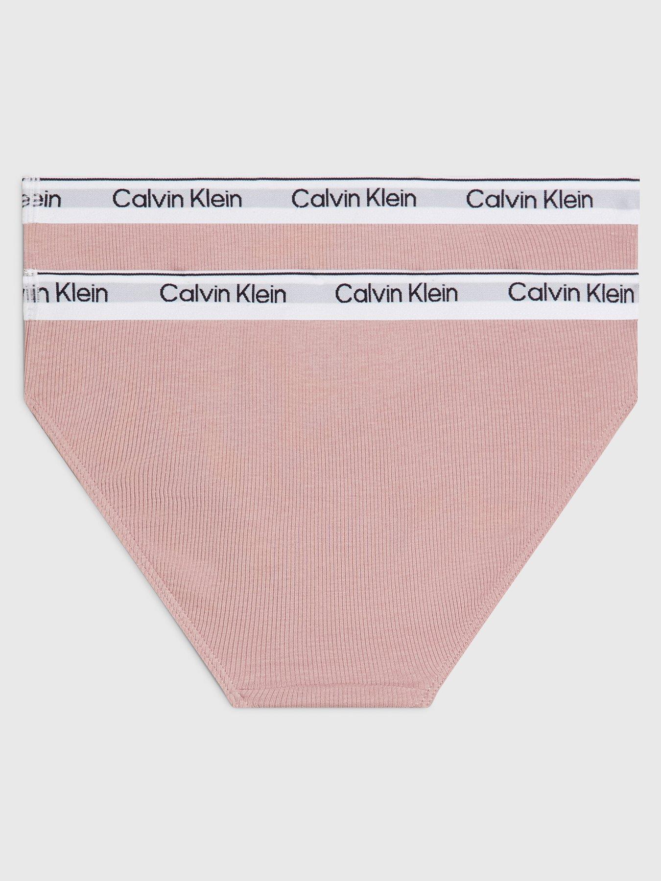 Calvin Klein Girls 2 Pack Bikini Brief Underwear Set - Mauve/Powdersky