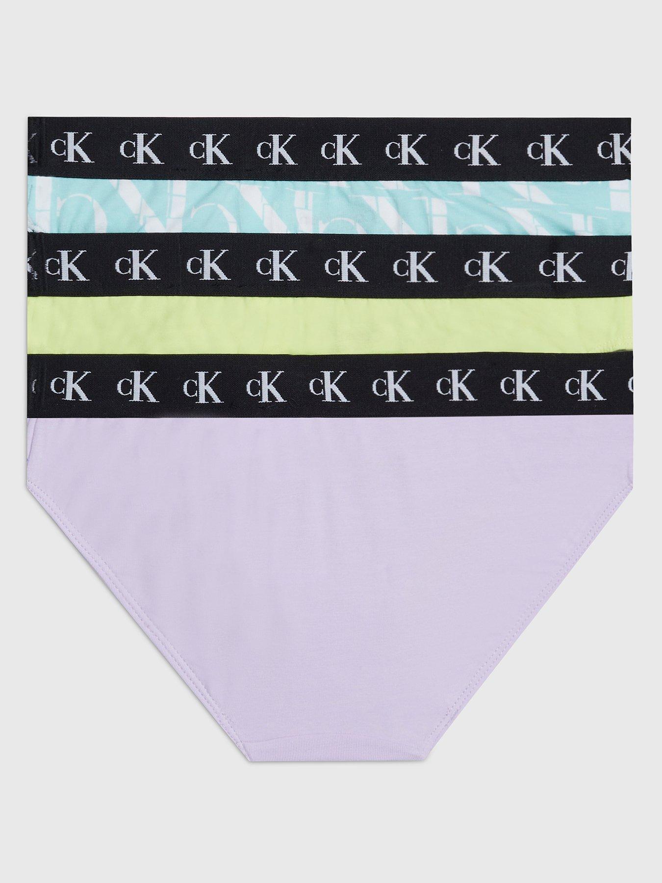 Calvin Klein Girls 3 Pack Bikini Brief Underwear Set - Blue/Lavender/Lime