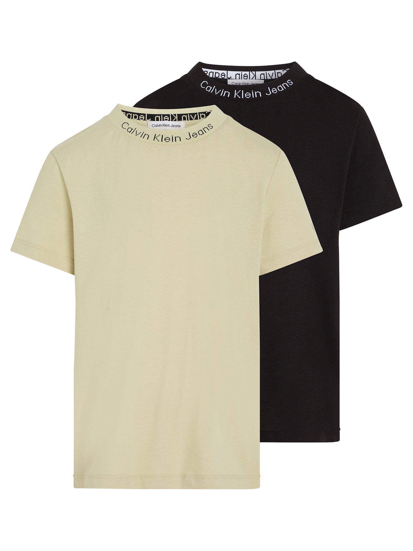 Calvin Klein Jeans Boys Intarsia 2 Pack Short Sleeve T-shirts - Green Haze/ck  Black