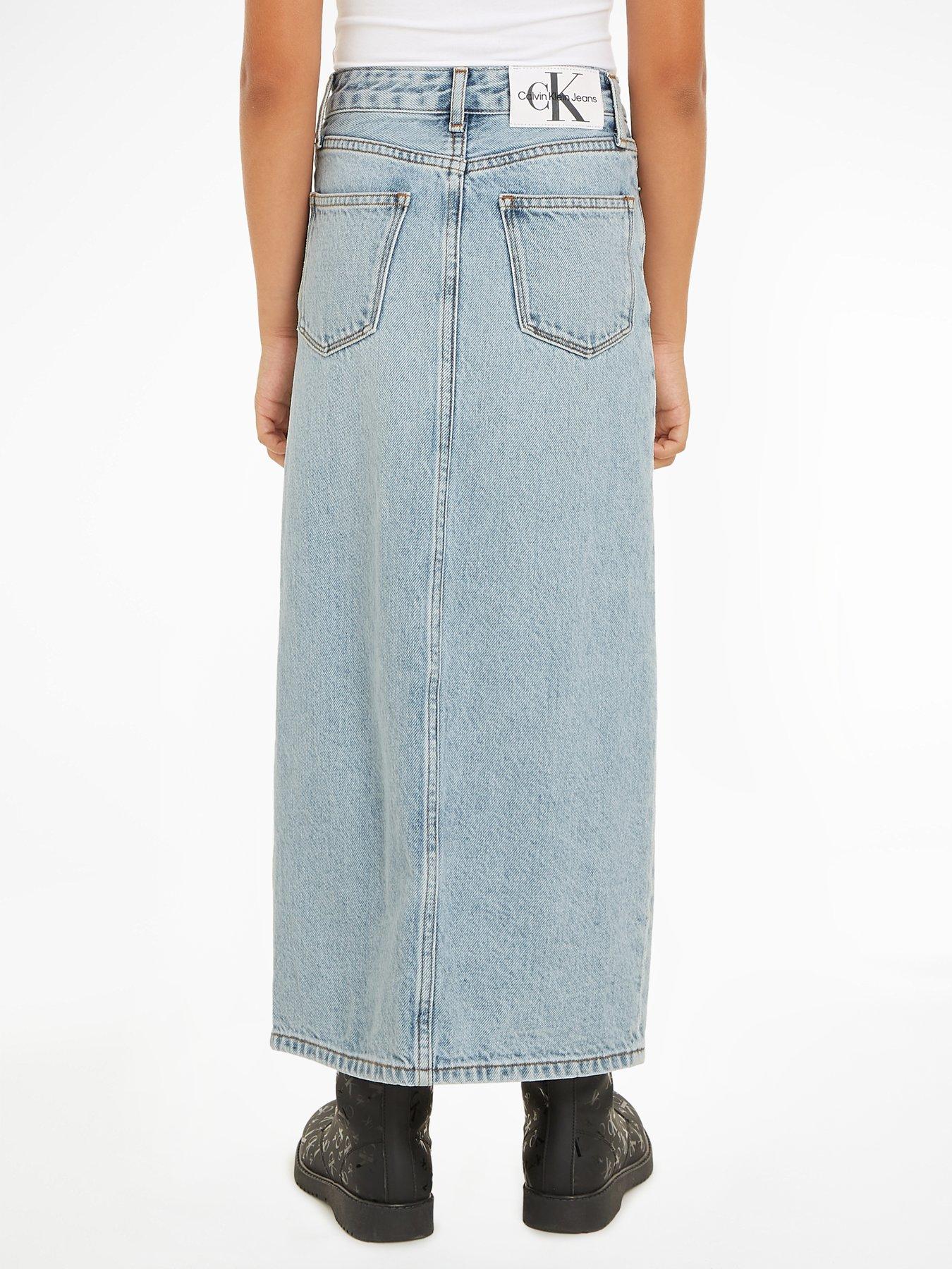 Calvin Klein Jeans Girls Powder Blue Denim Maxi Skirt - Powder Blue ...