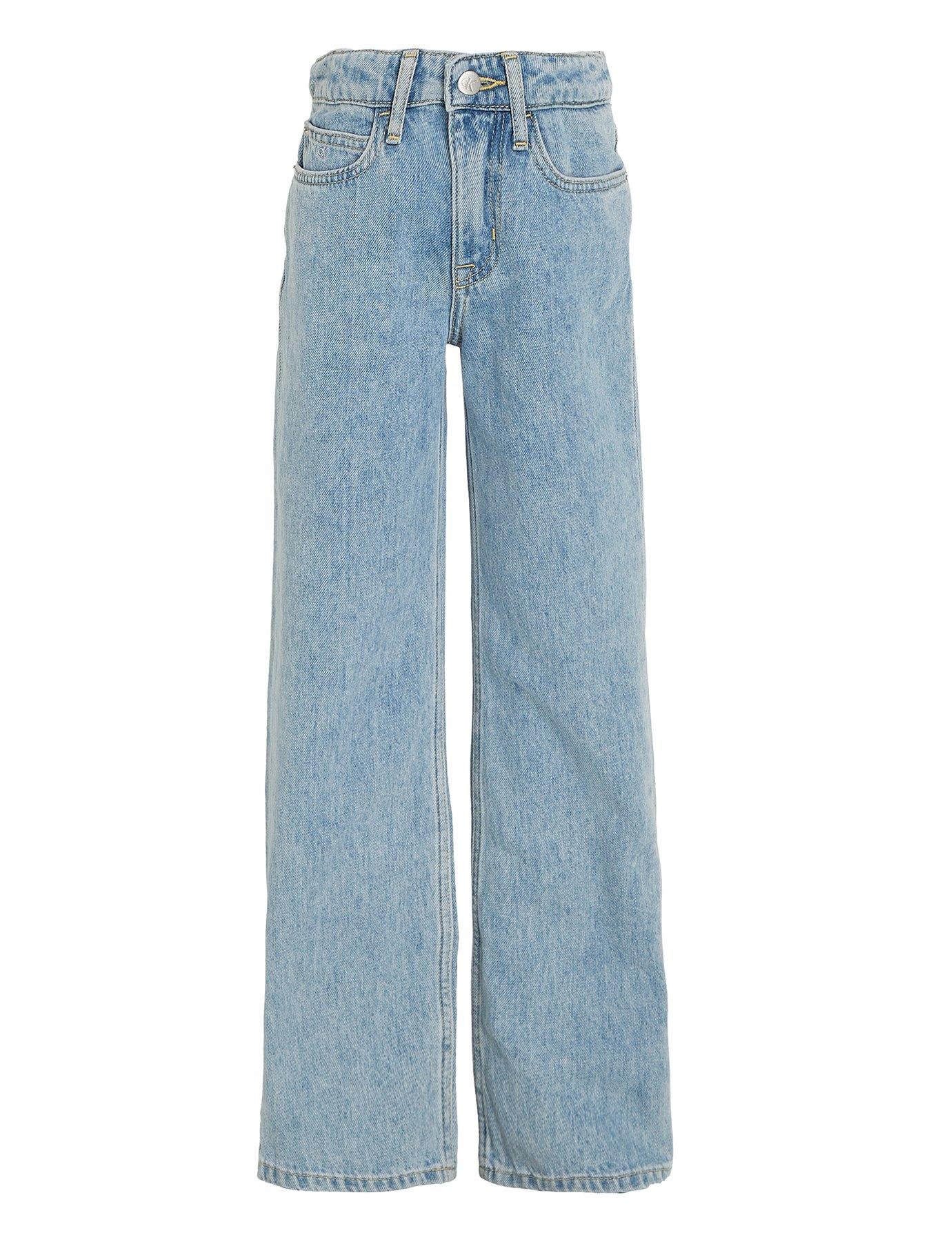 Calvin Klein Jeans Girls High Rise Wide Leg Jeans - Light Marble Blue ...